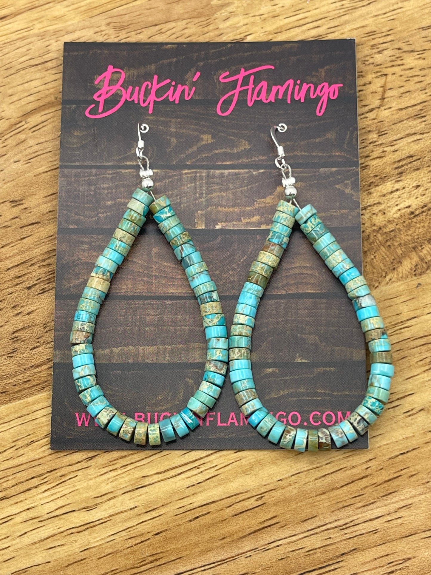 Turquoise Teardrop Heishi Bead Dangle Earrings