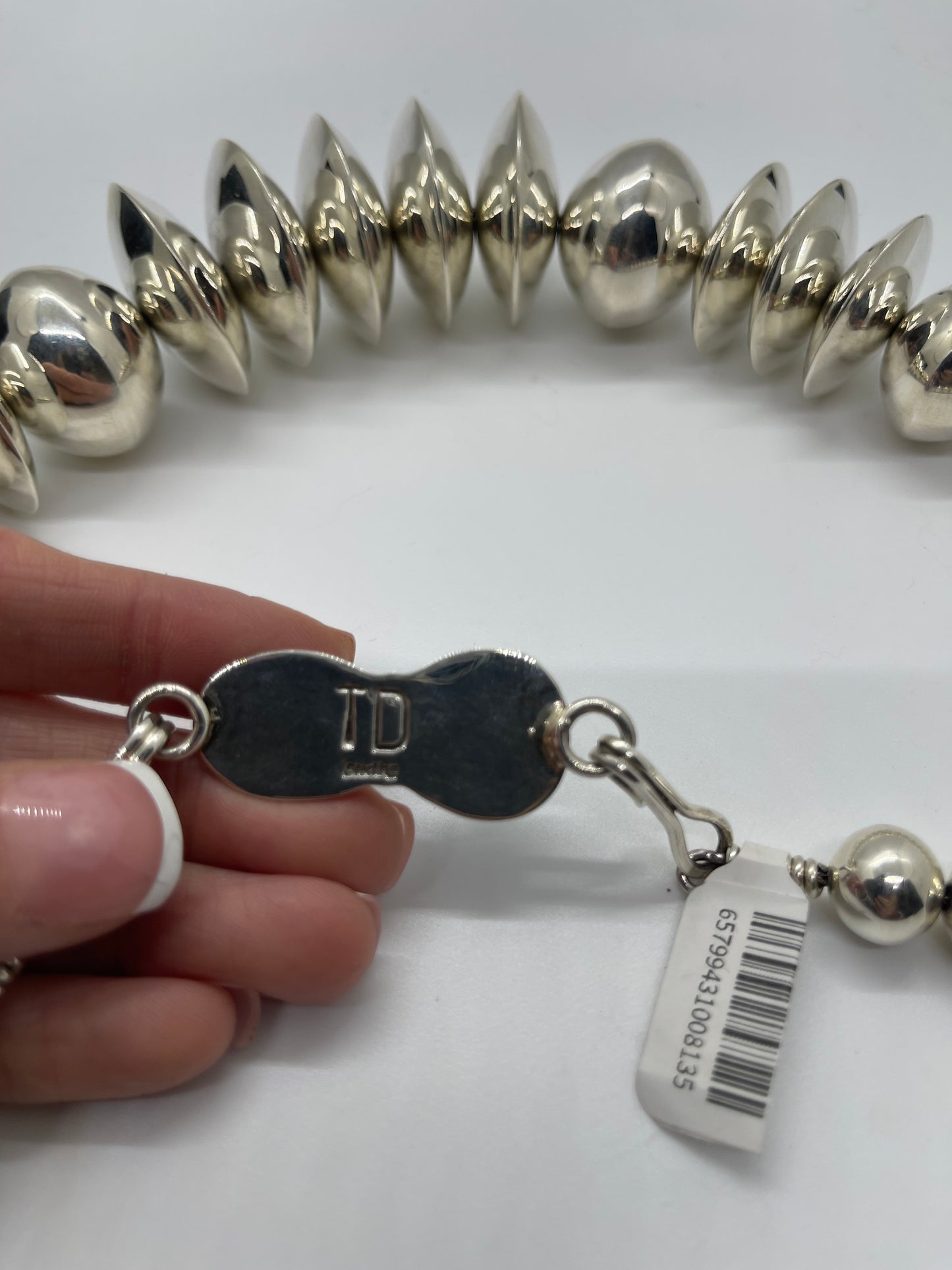 27" 13-35mm Handmade Navajo Saucer High Shine Pearls Necklace with Golden Hills Turquoise Clip by Tommy Jackson and Tustin Daye, Navajo