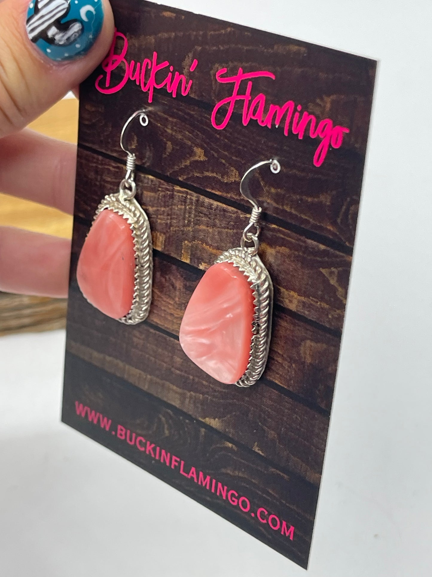 Pink Conch Shell Dangle Earrings by Gabi Jim, Navajo