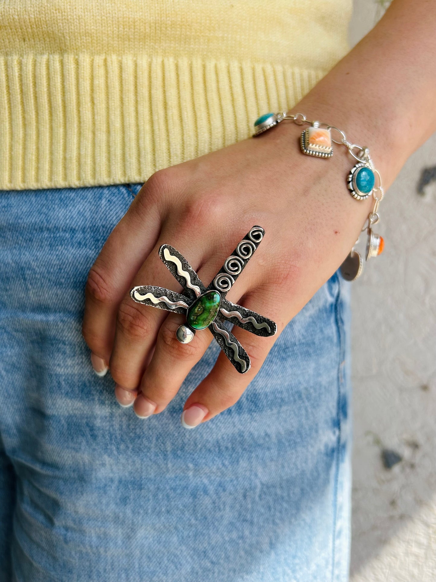 7.5 Dragonfly Sonoran Gold Ring by Alex Sanchez, Navajo