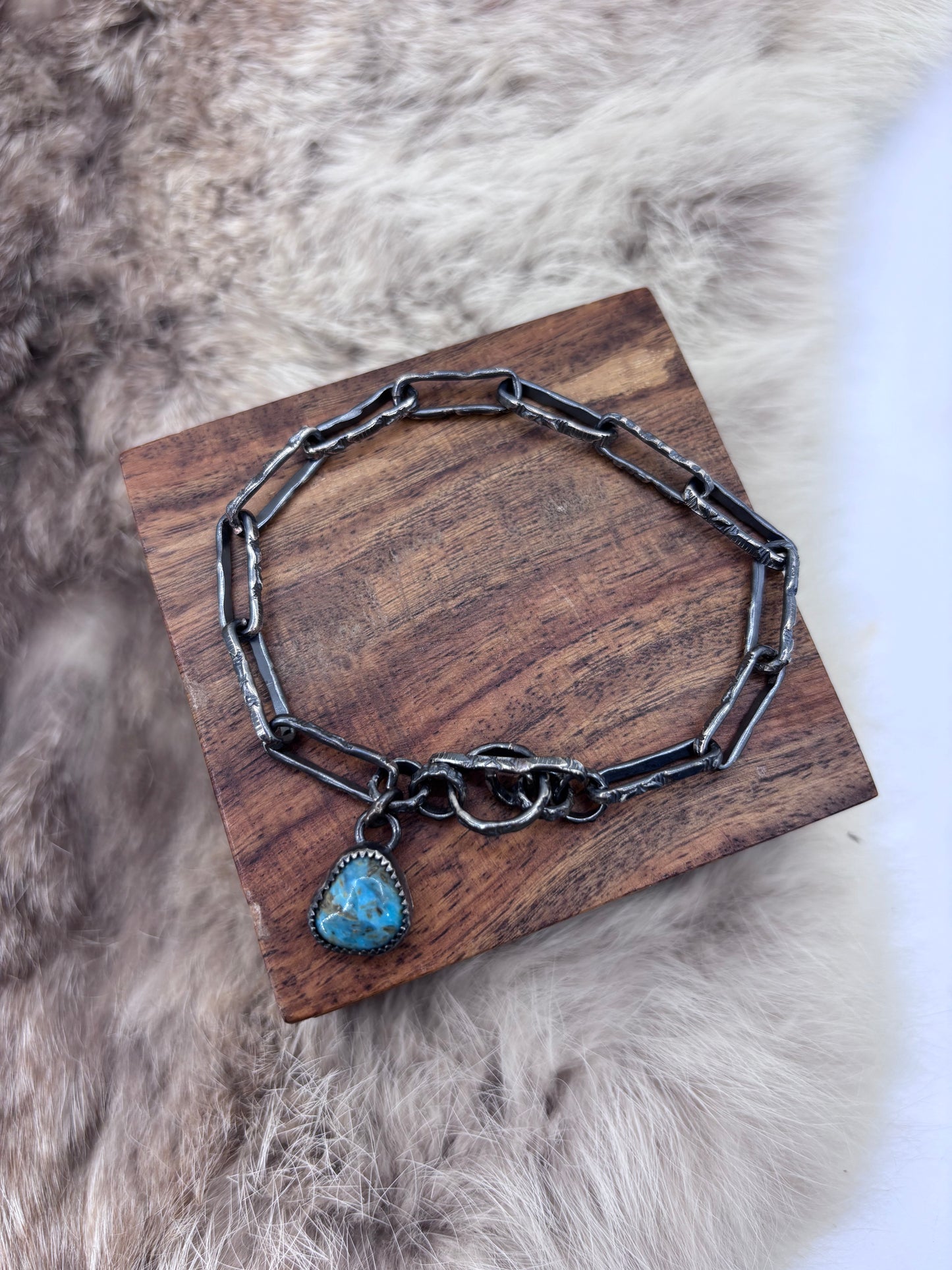 7" Paperclip Chain Bracelet with Turquoise Stone by Bad Bronc