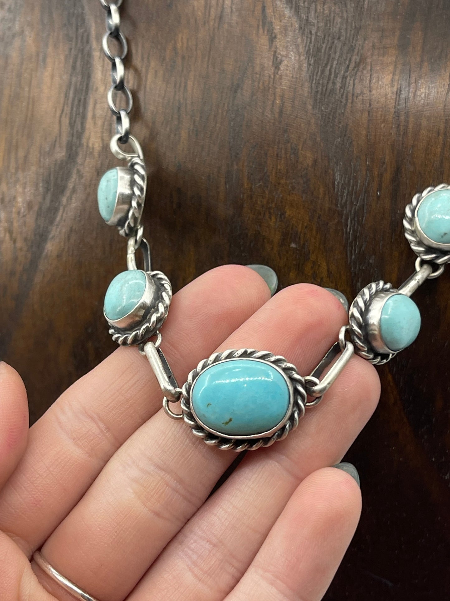 16" 5 Stone Kingman Turquoise Necklace by Augustine Largo, Navajo