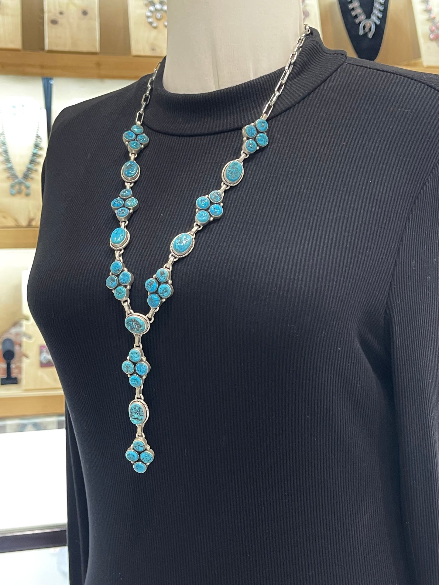 26”+4” Drop Sleeping Beauty Turquoise Lariat Necklace