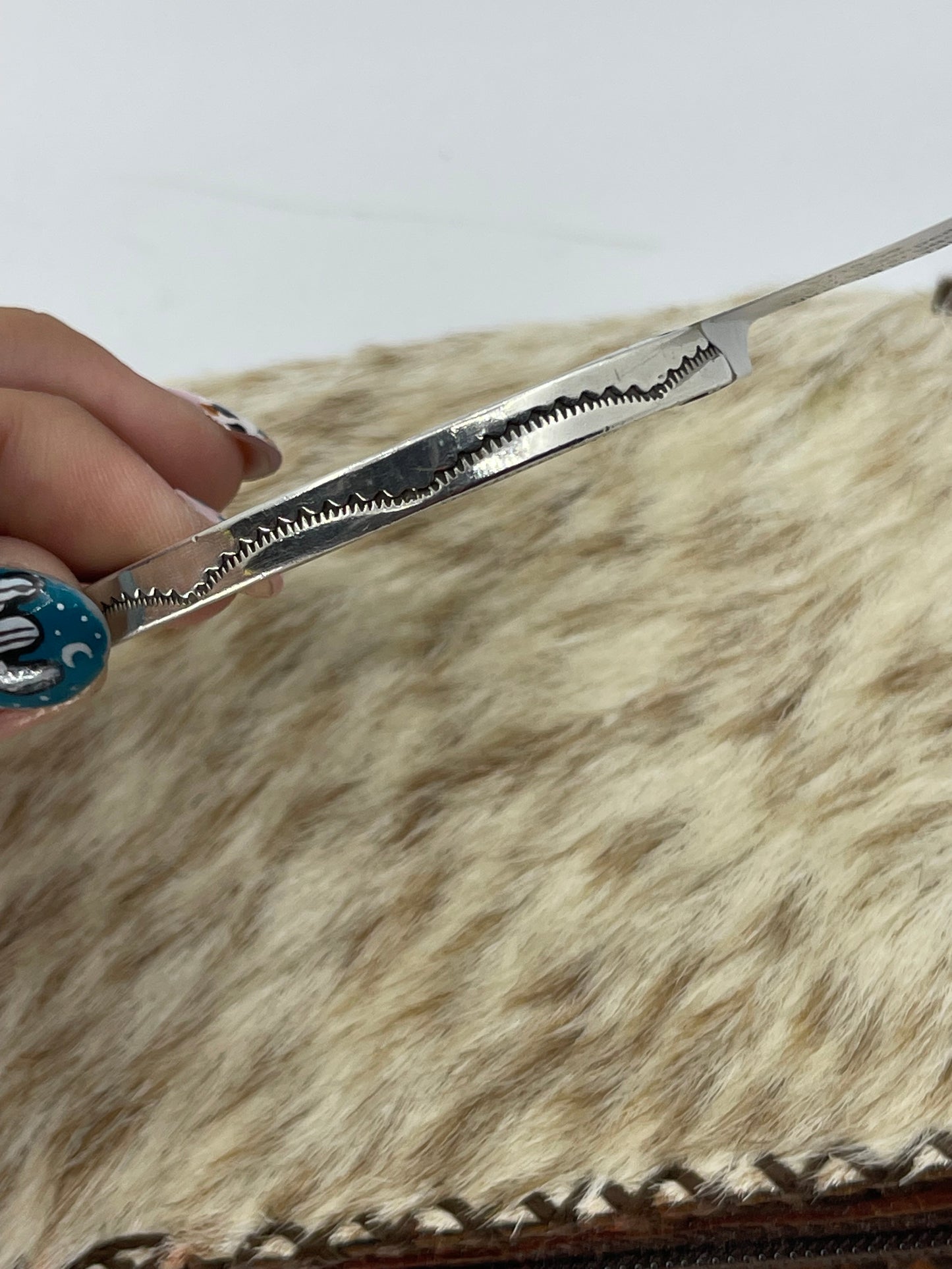 6 1/2" Stamped Heavy Silver Square Wire Cuff by Tahe, Navajo