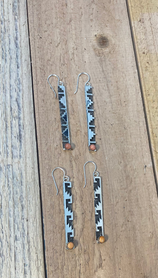Hand Stamped Sterling Silver Bar Dangles with Spiny Oyster Shell by Marie Jackson