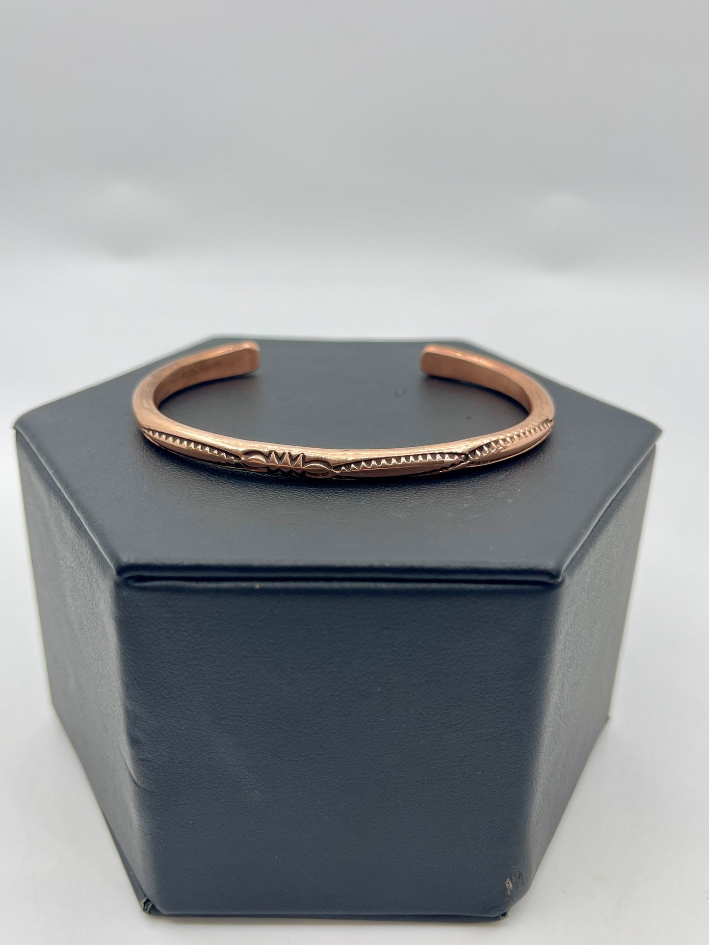 6''- 6.75'' Round Wire Stamped Copper Cuff By Elaine Tahe, Navajo