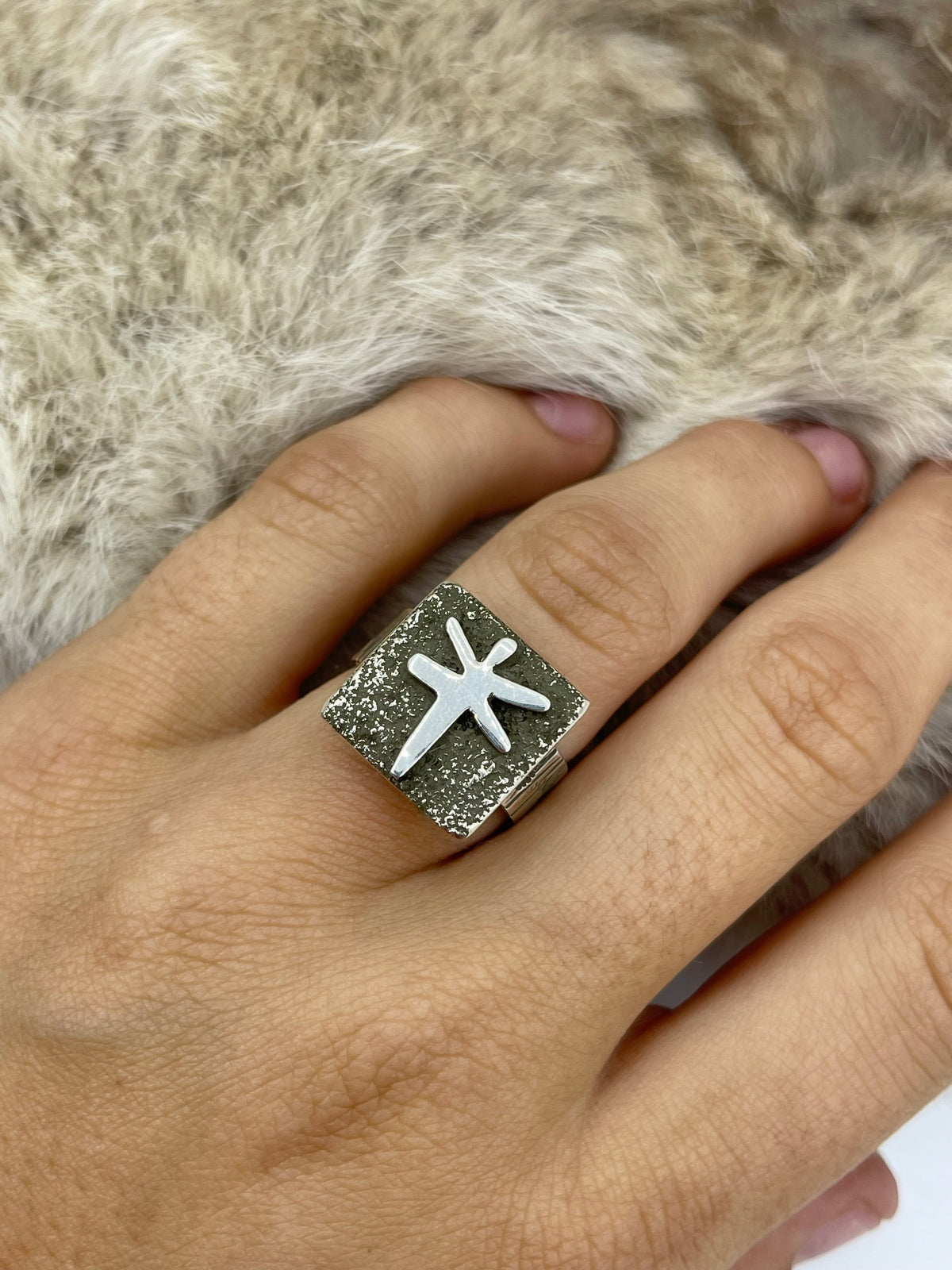 Adjustable 7.0-9.0 Dragonfly Mini Petroglyph Ring Adjustable by Alex Sanchez