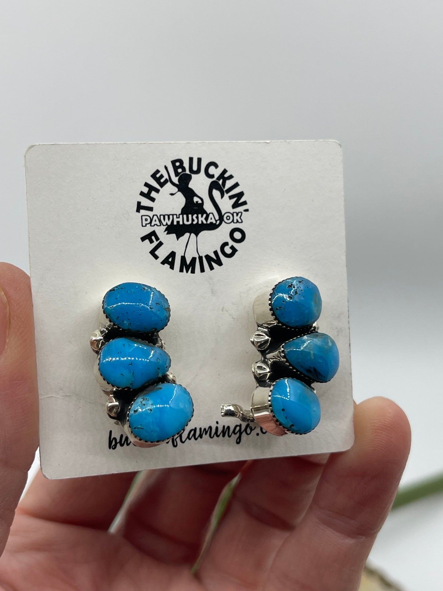 3 Stone Turquoise Mini Ear Climber Post Earrings by David Lopez, Navajo