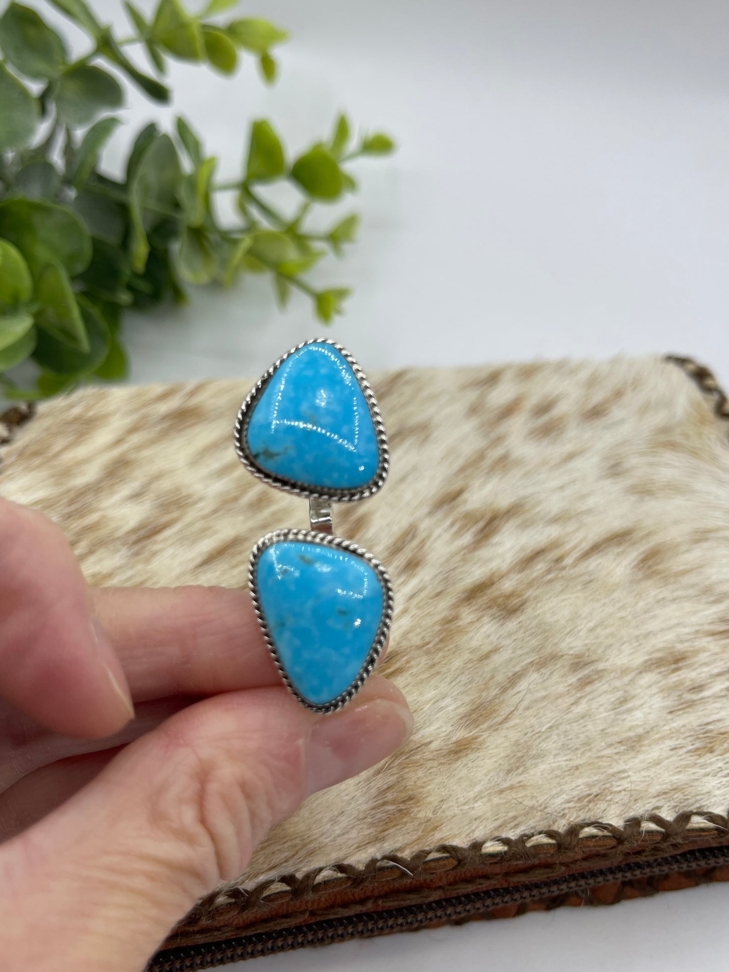 6.0 & 7.0 Double Finger Turquoise Ring by Bucky Beling, Navajo