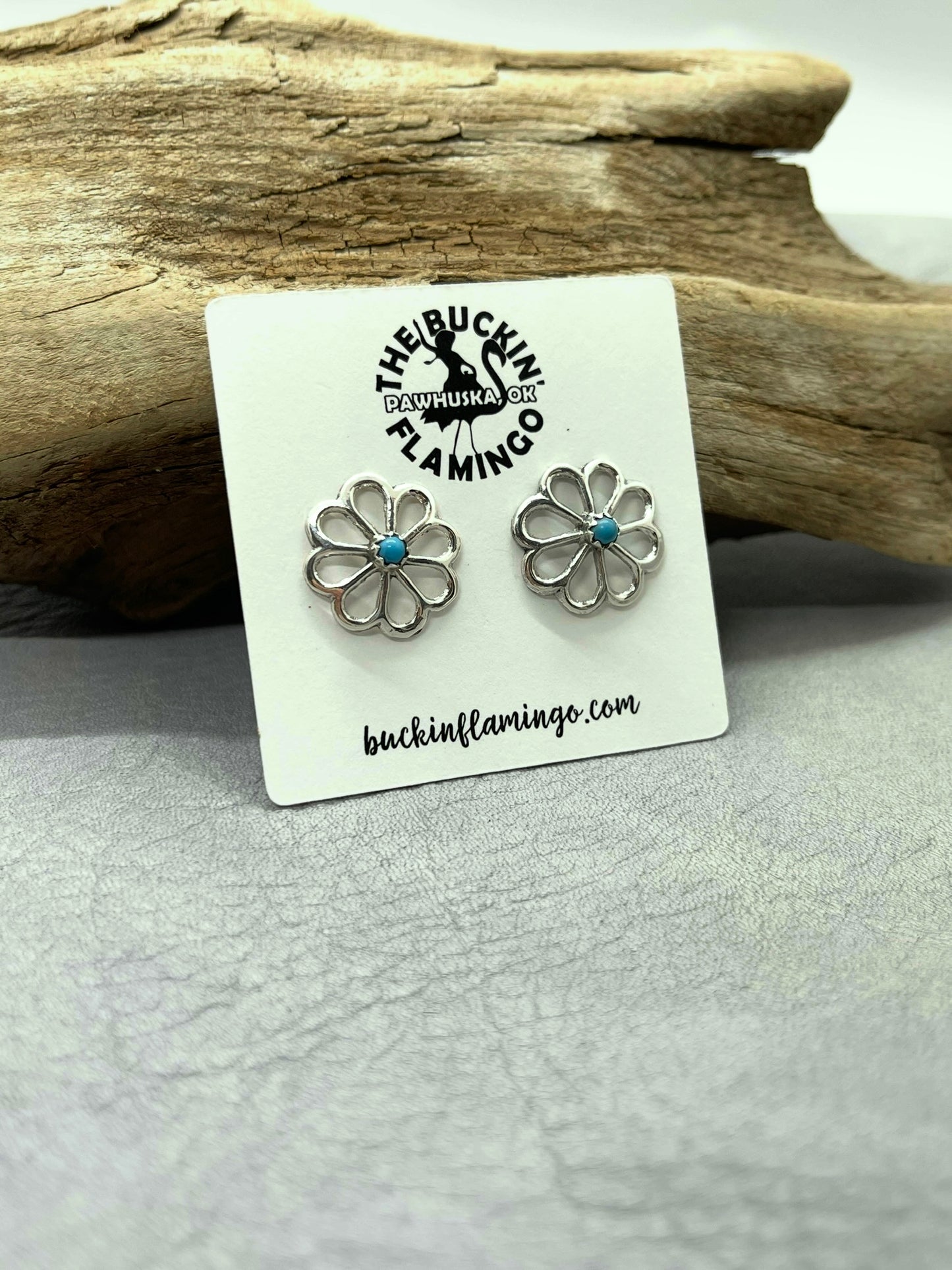 Flower with Turquoise Earrings by Lorraine Chee, Navajo