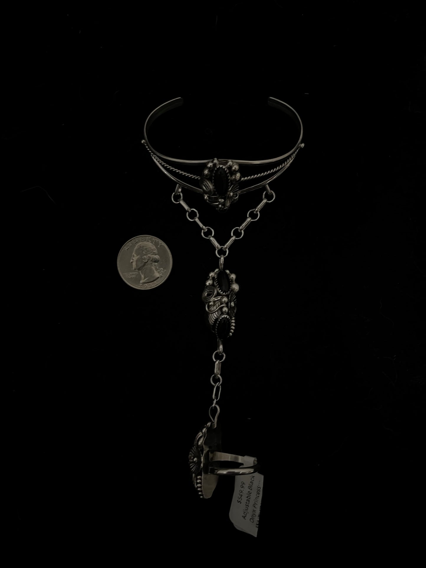 Adjustable Black Onyx Princess Cuff by Max Calladitto, Navajo