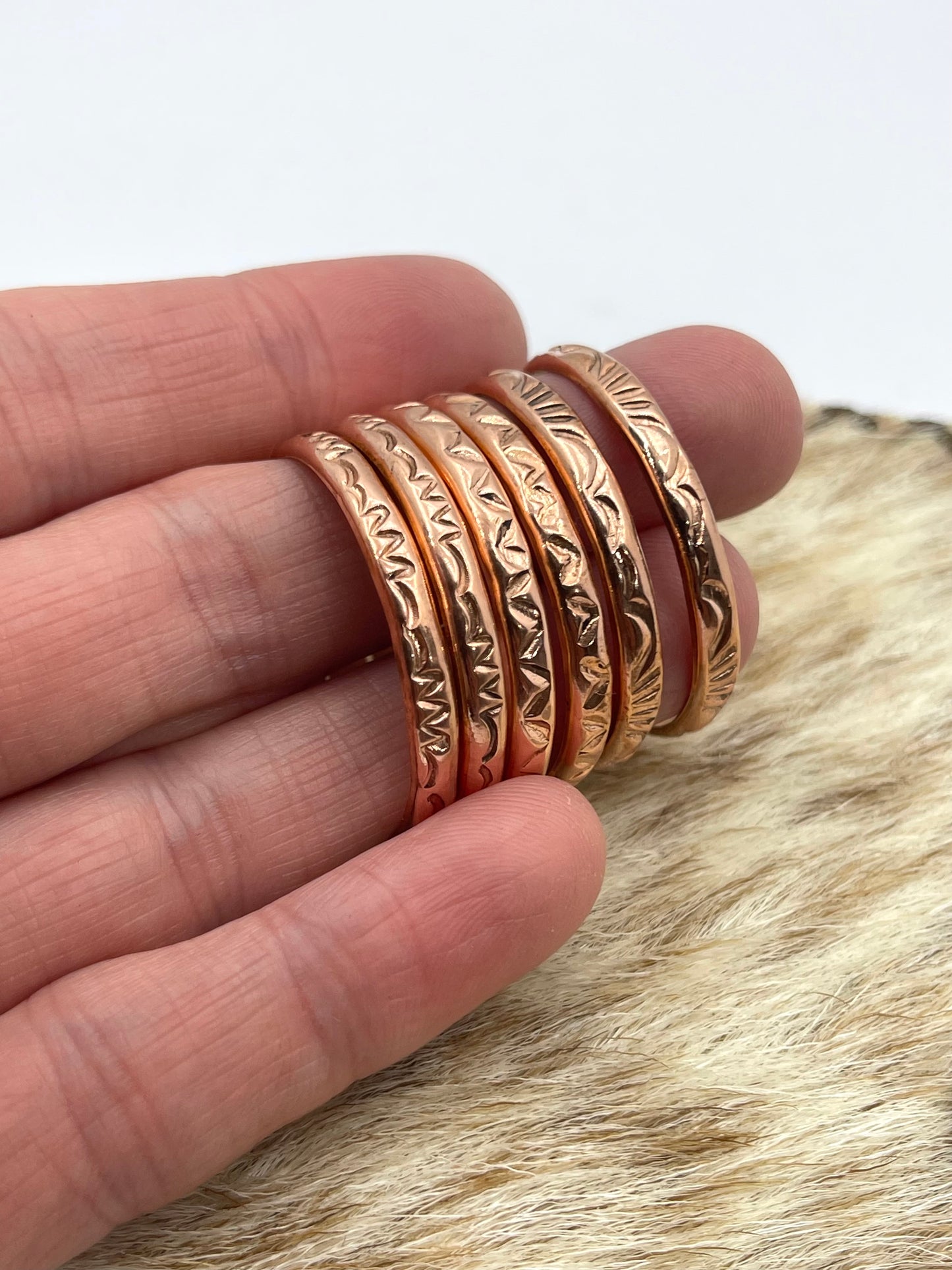 Stamped Copper Hoop Earrings by Elaine Tahe, Navajo