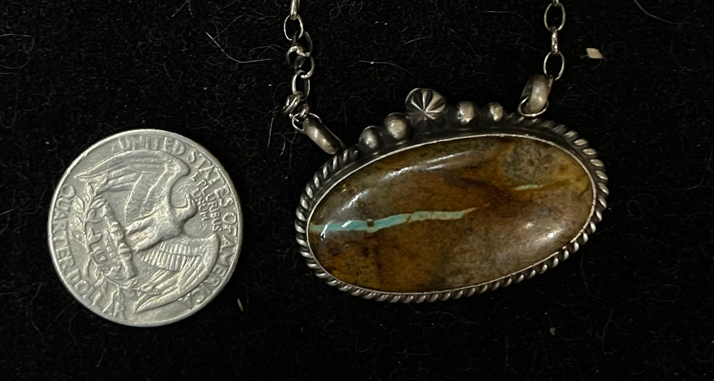 16" Royston Ribbon Turquoise Oval Necklace by Alfred Martinez, Navajo
