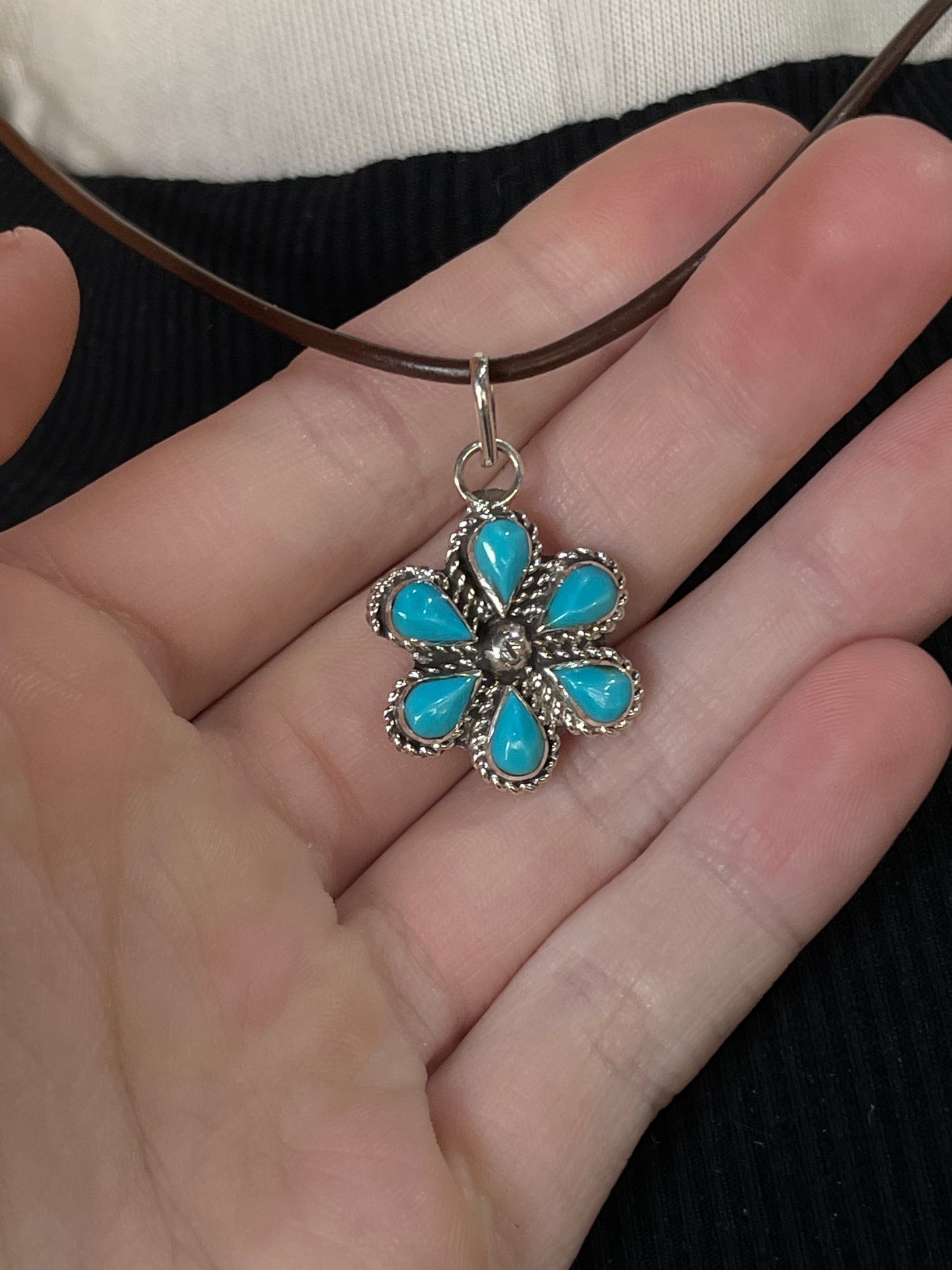 Turquoise Leather Necklace by Gina Dosedo, Zuni