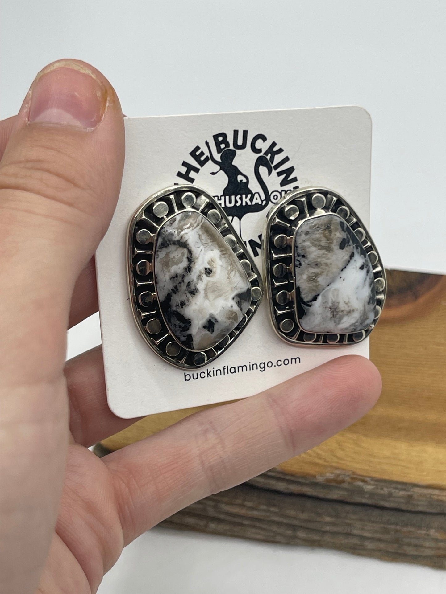 White Buffalo Post Earrings by Sharon Mcarthy, Navajo