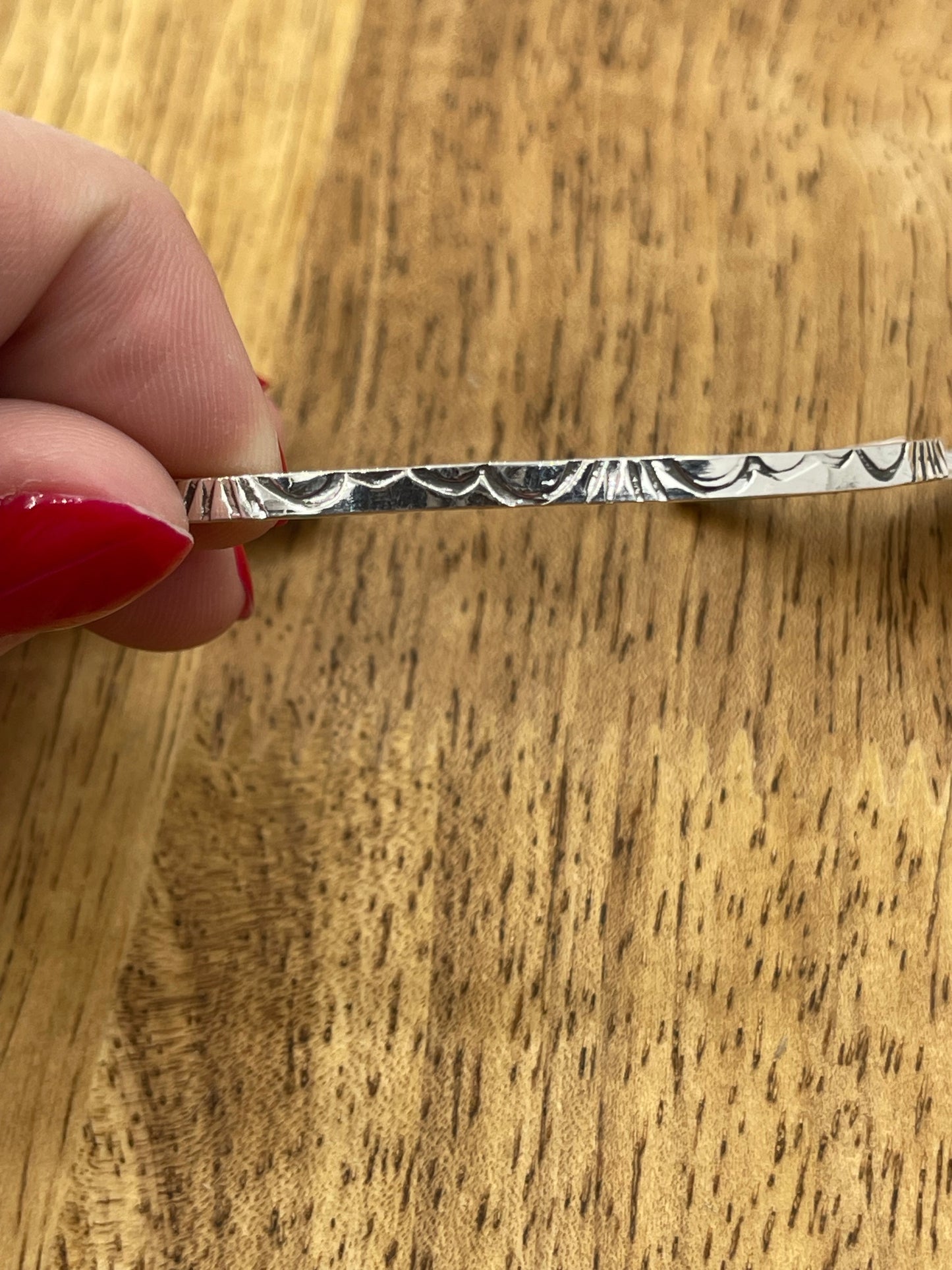 5 1/2"-7" Square Wire Stamped Cuff by Elaine Tahe, Navajo
