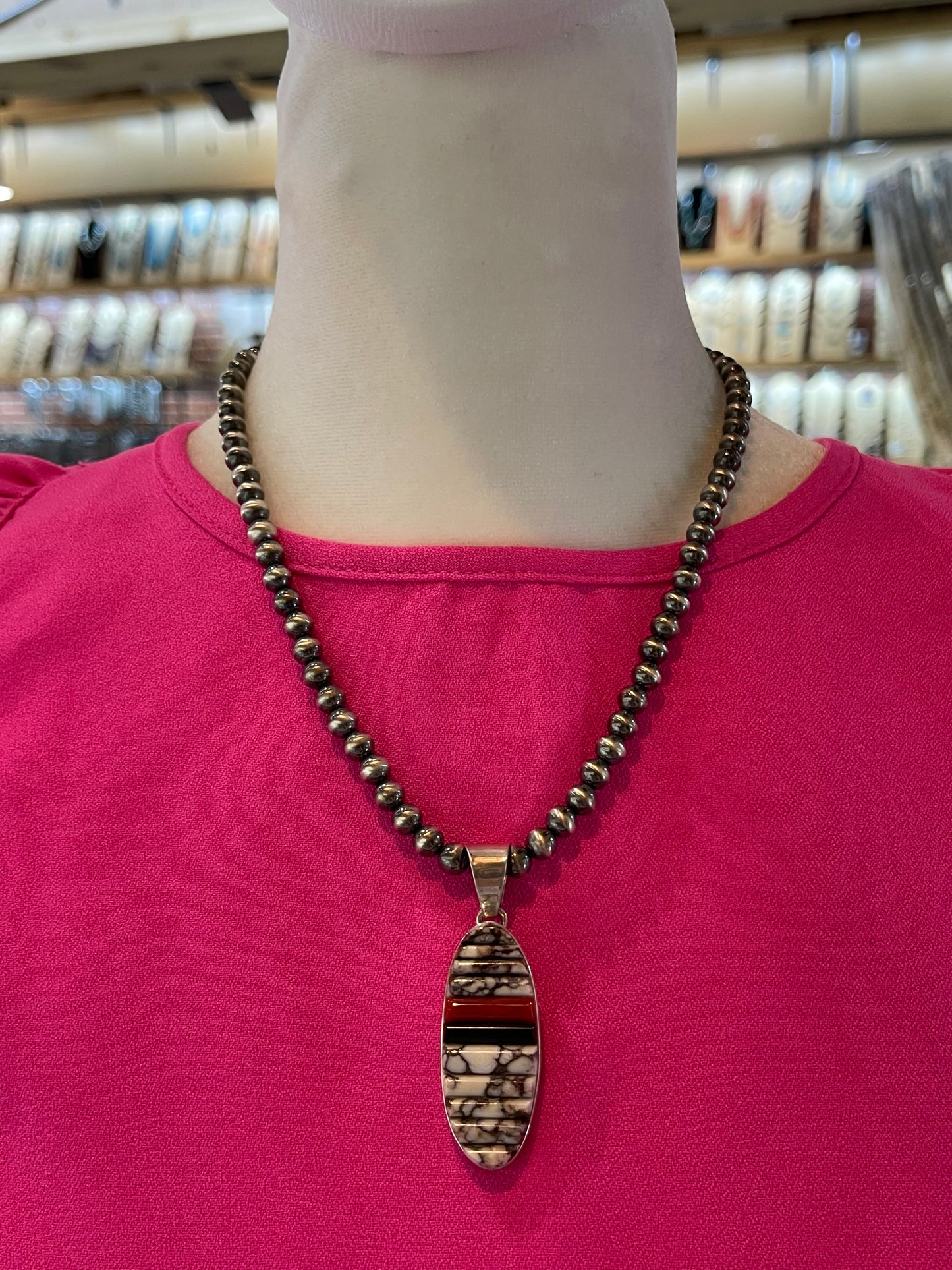 Wild Horse, Onyx & Coral Cobblestone Inay 3-piece set by Thomas Francisco, Navajo