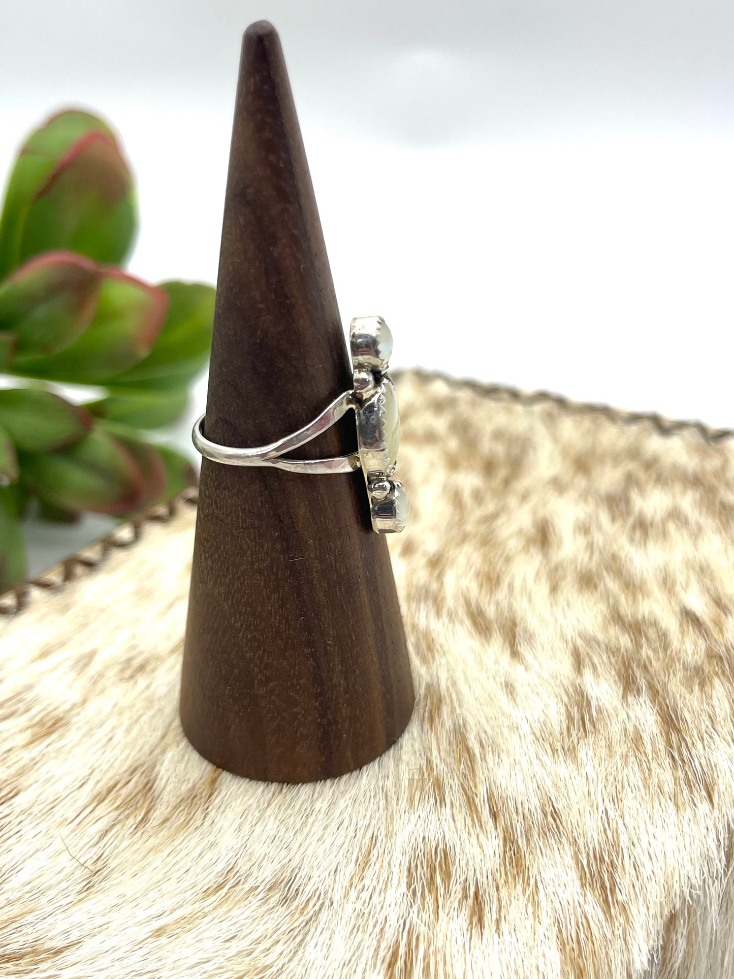 7.5 Mother of Pearl 3 Stone Ring by Annette Martinez, Navajo