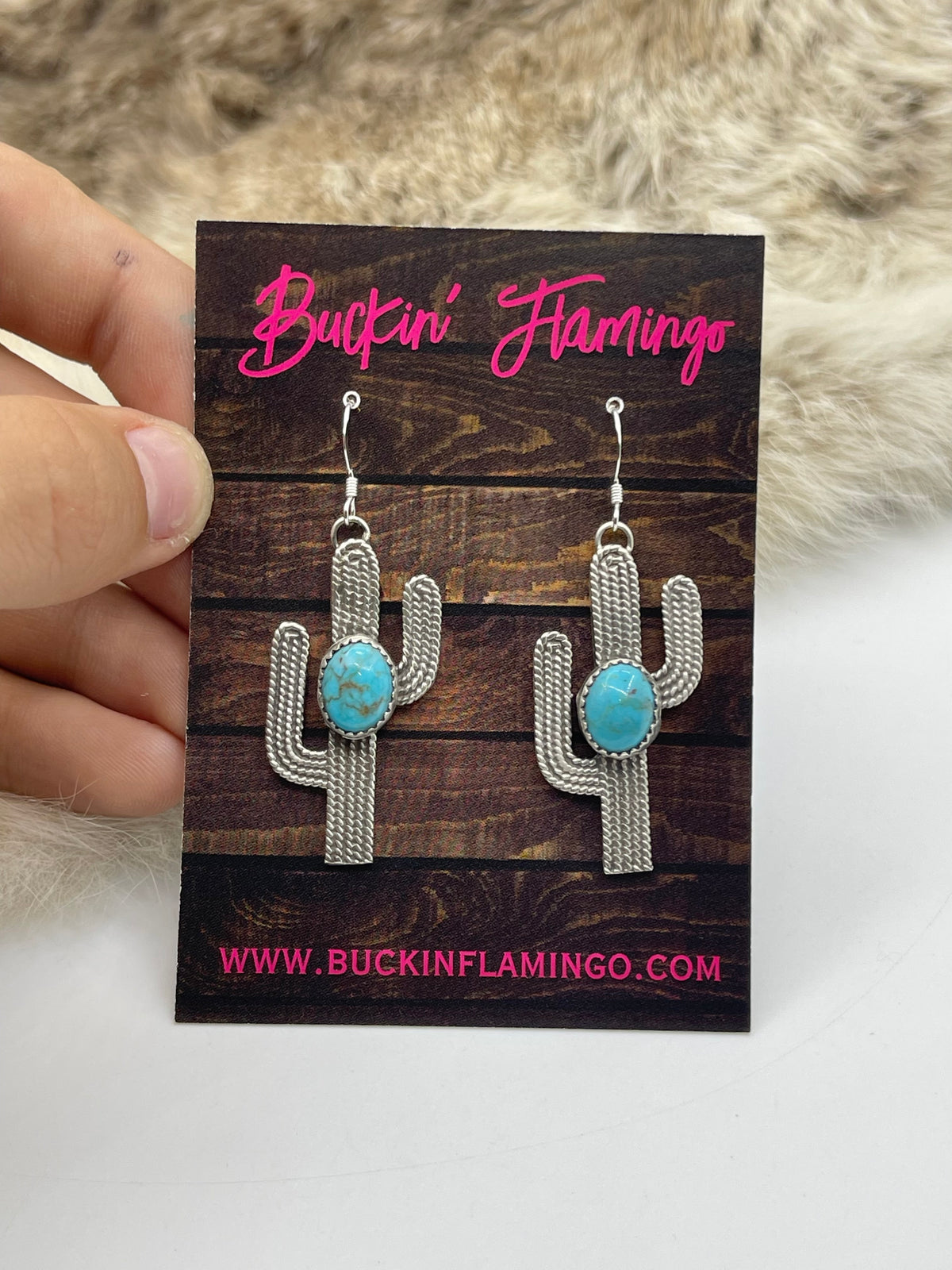 Cactus Dangle Earrings with Turquoise by Annette Chaquito, Navajo