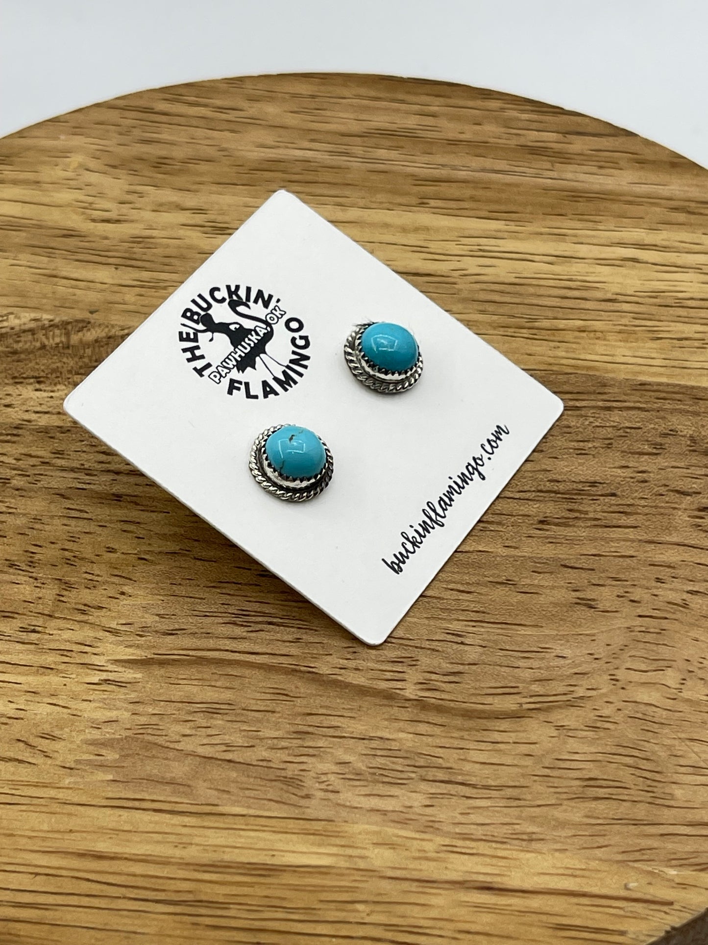 Blue Turquoise Round Post Earrings with Rope Border