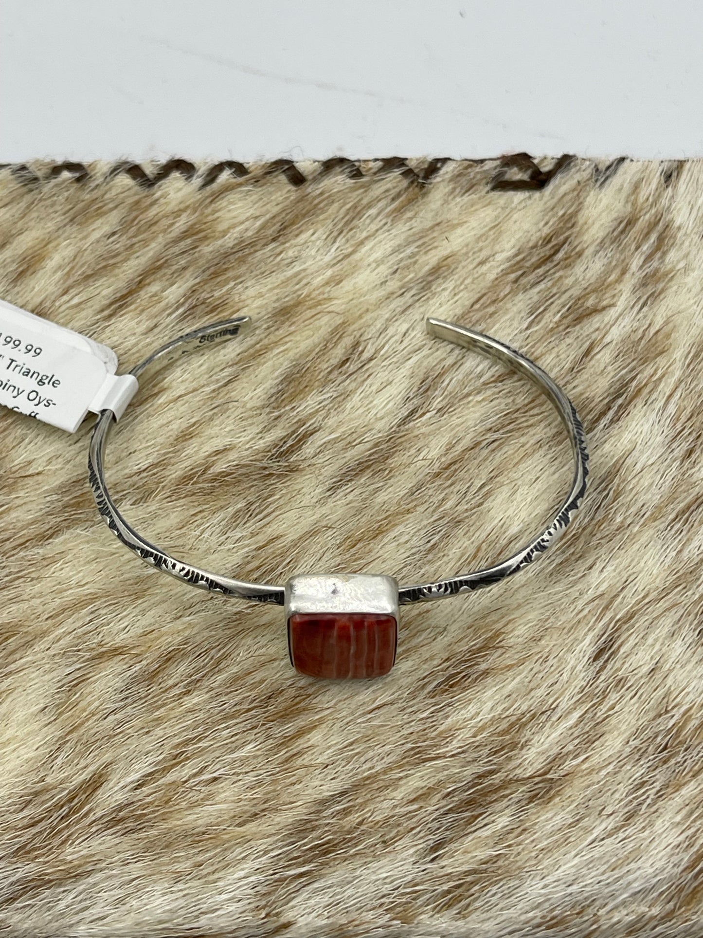 5 3/4"-7" Triangle Wire Red Spiny Oyster Shell Square Cuff by Judith Dixon, Navajo