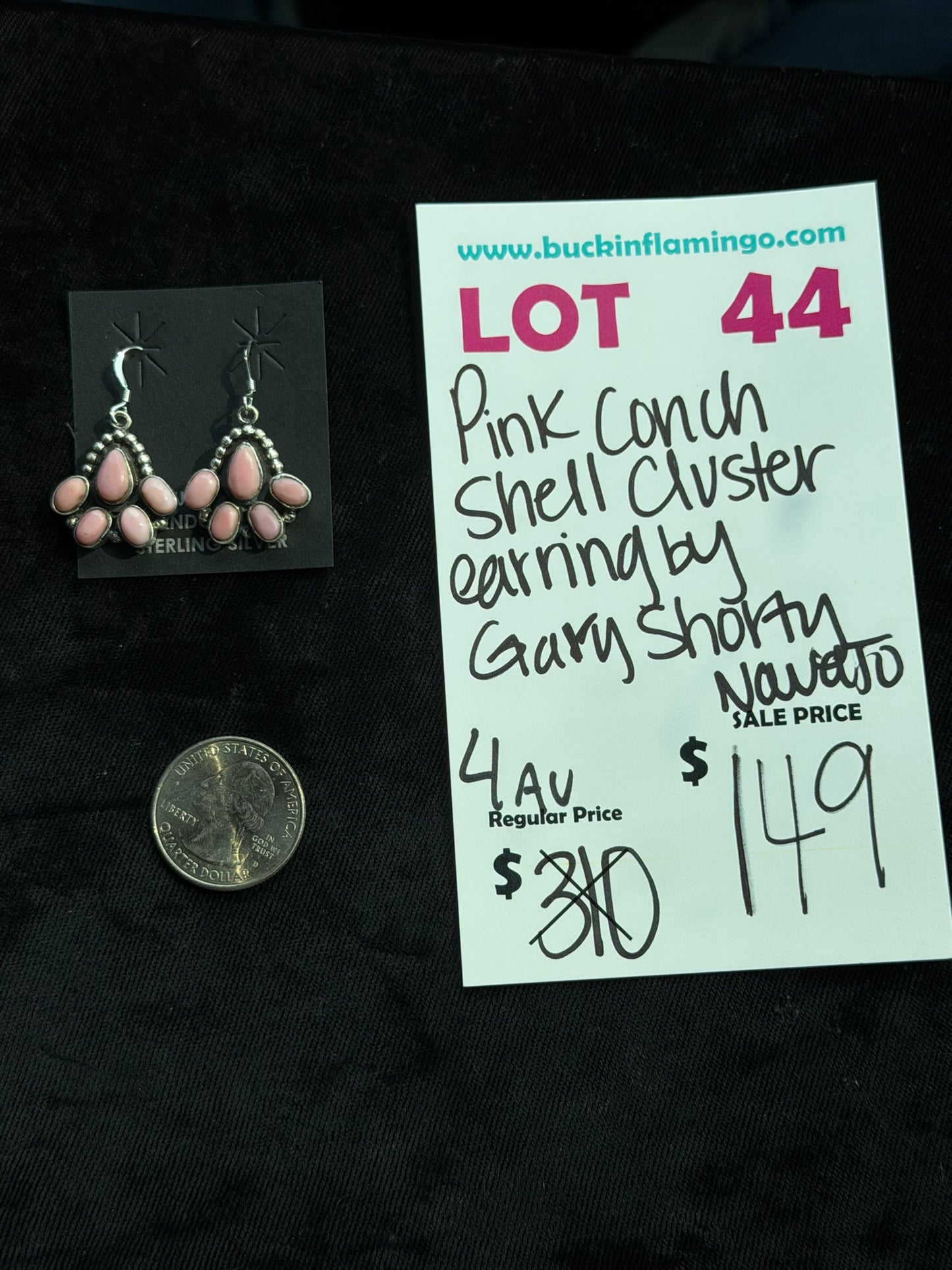 LOT 44 8/6 Pink Conch Shell Earrings by Gary Shorty, Navajo