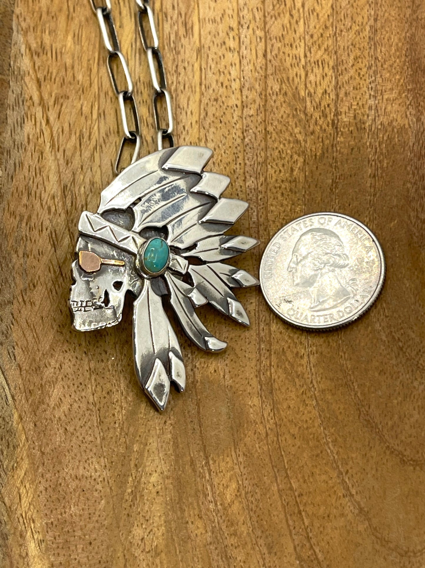 22" Silver Skull & Headdress with 14K Gold Sunglasses Necklace