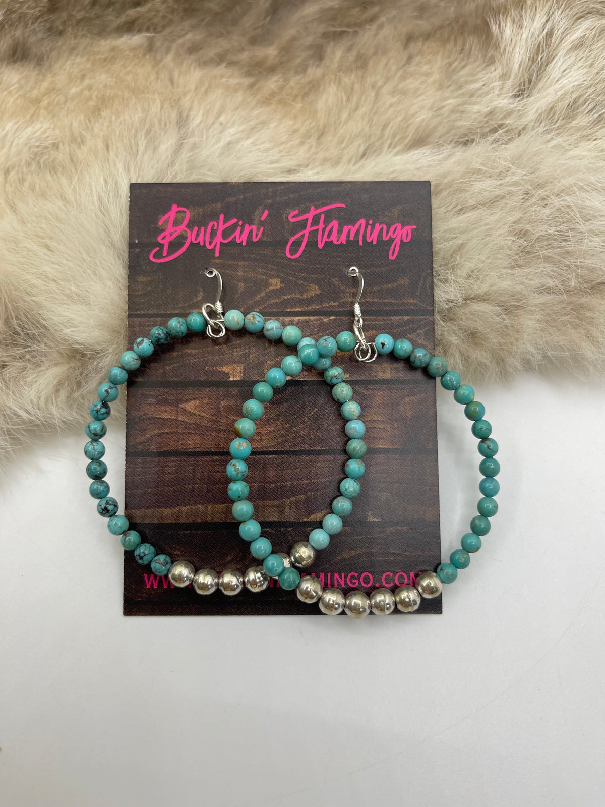 Turquoise Hoops Earrings with Silver Beads