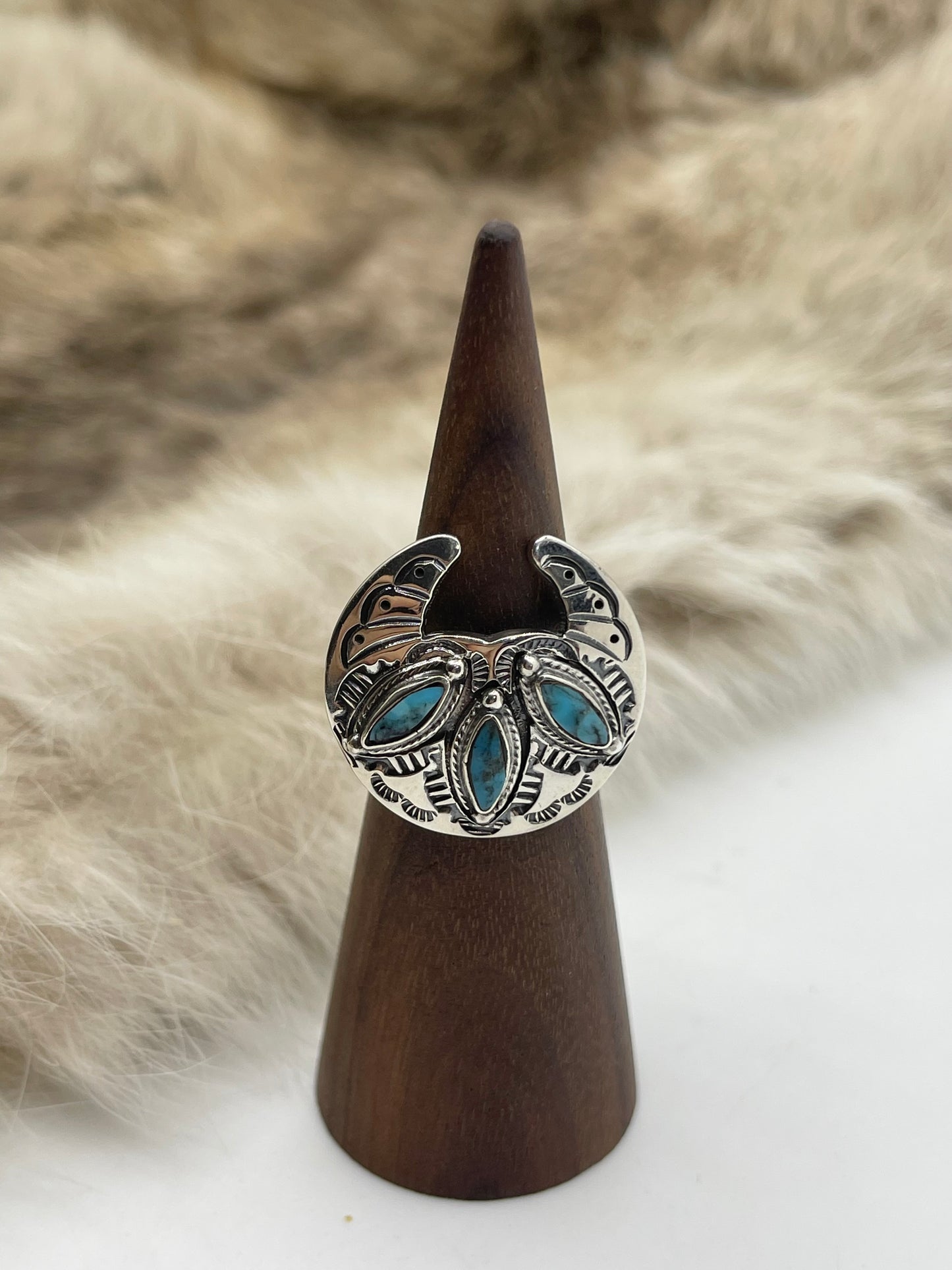 7.0 Naja Ring with Turquoise by Jeremy Delgarito, Navajo