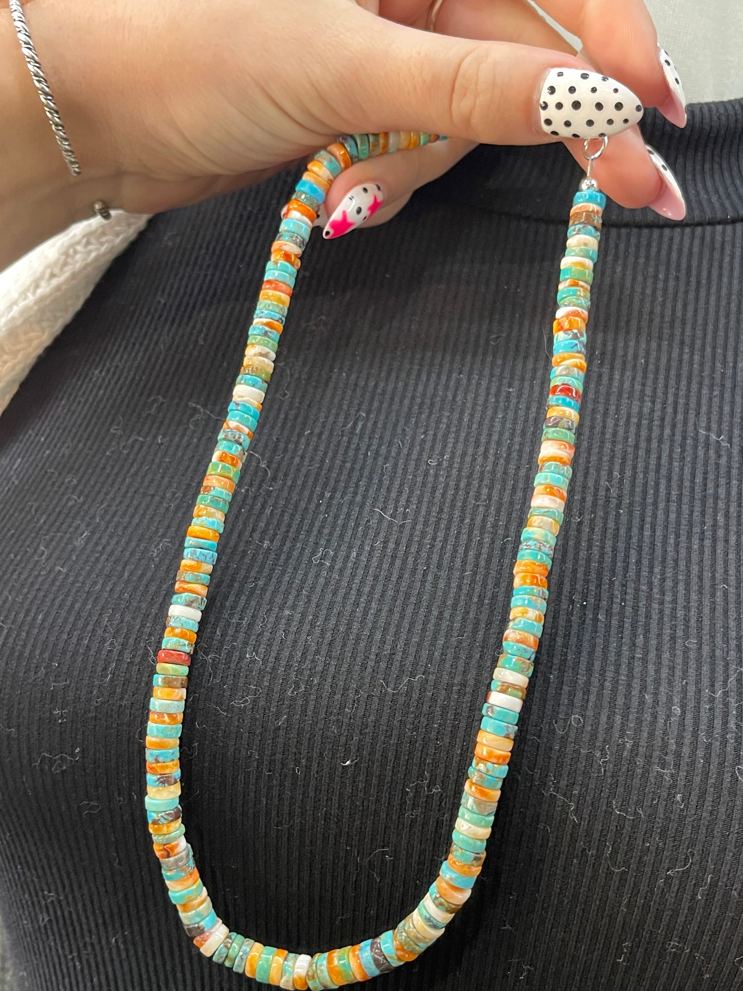 17" 6mm Turquoise and Spiny Oyster Shell Heishi Bead Necklace