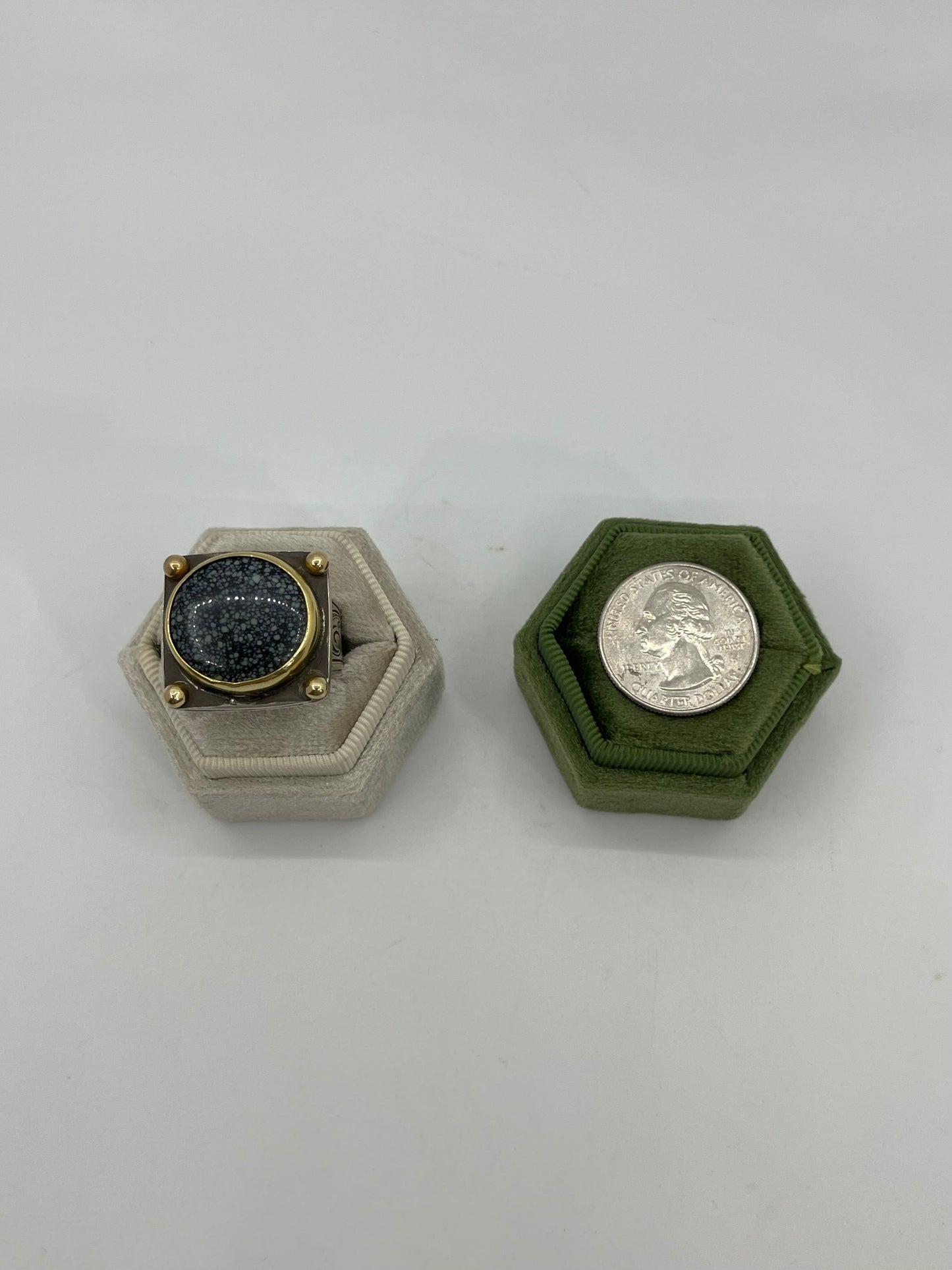 11.0 Newlander Turquoise Ring With 14k Gold By Bad Bronc