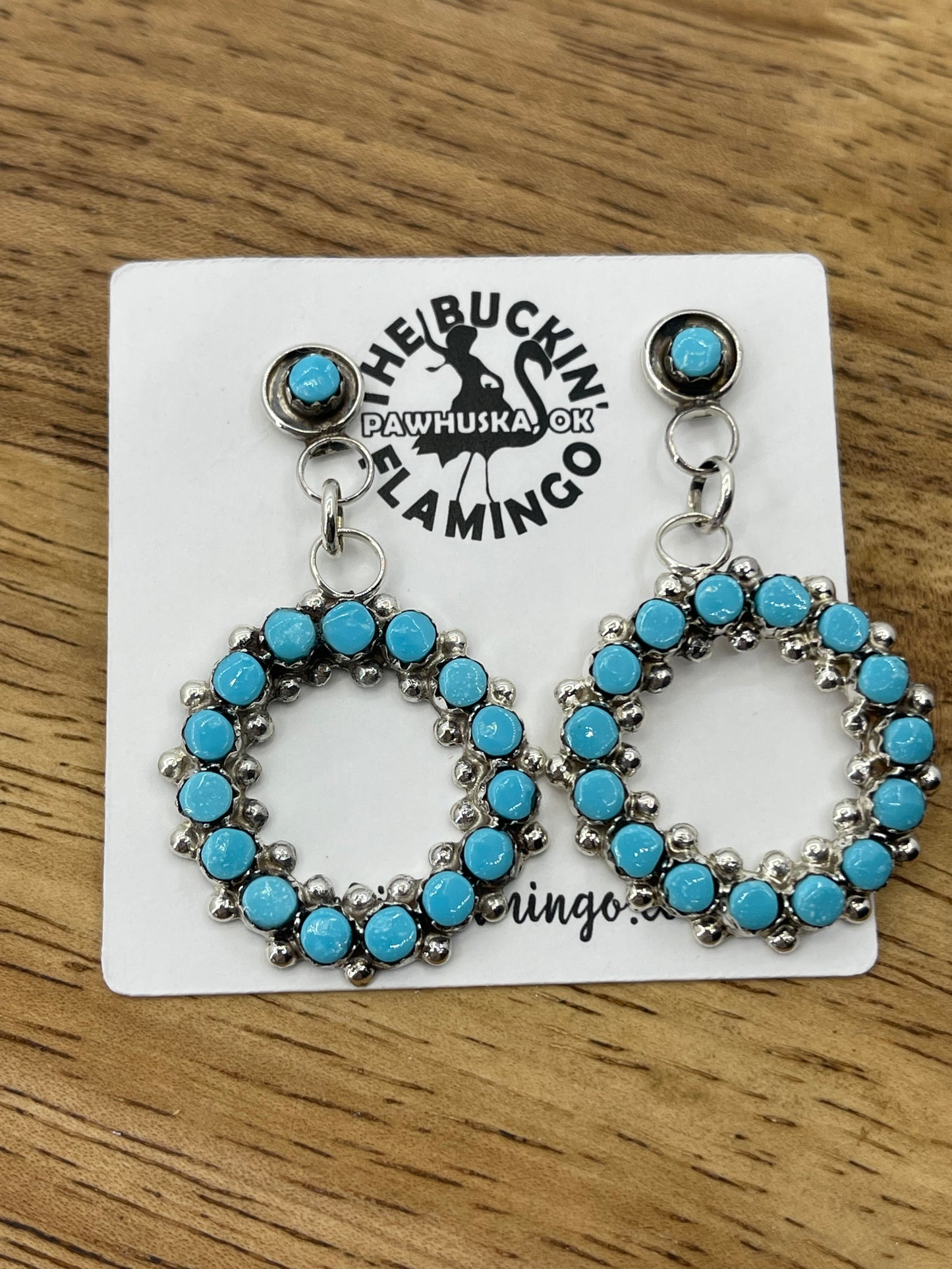 Turquoise Infinity Ring Post Dangle Earrings by Marlon Quam, Zuni