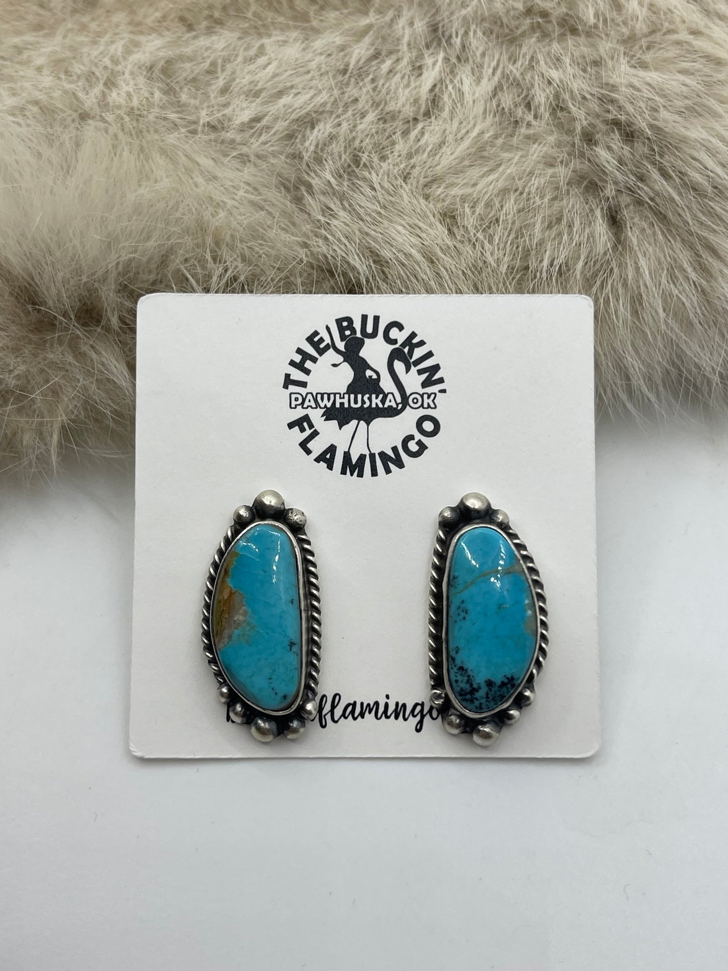 Kingman Turquoise Earrings by Elouise Kee, Navajo