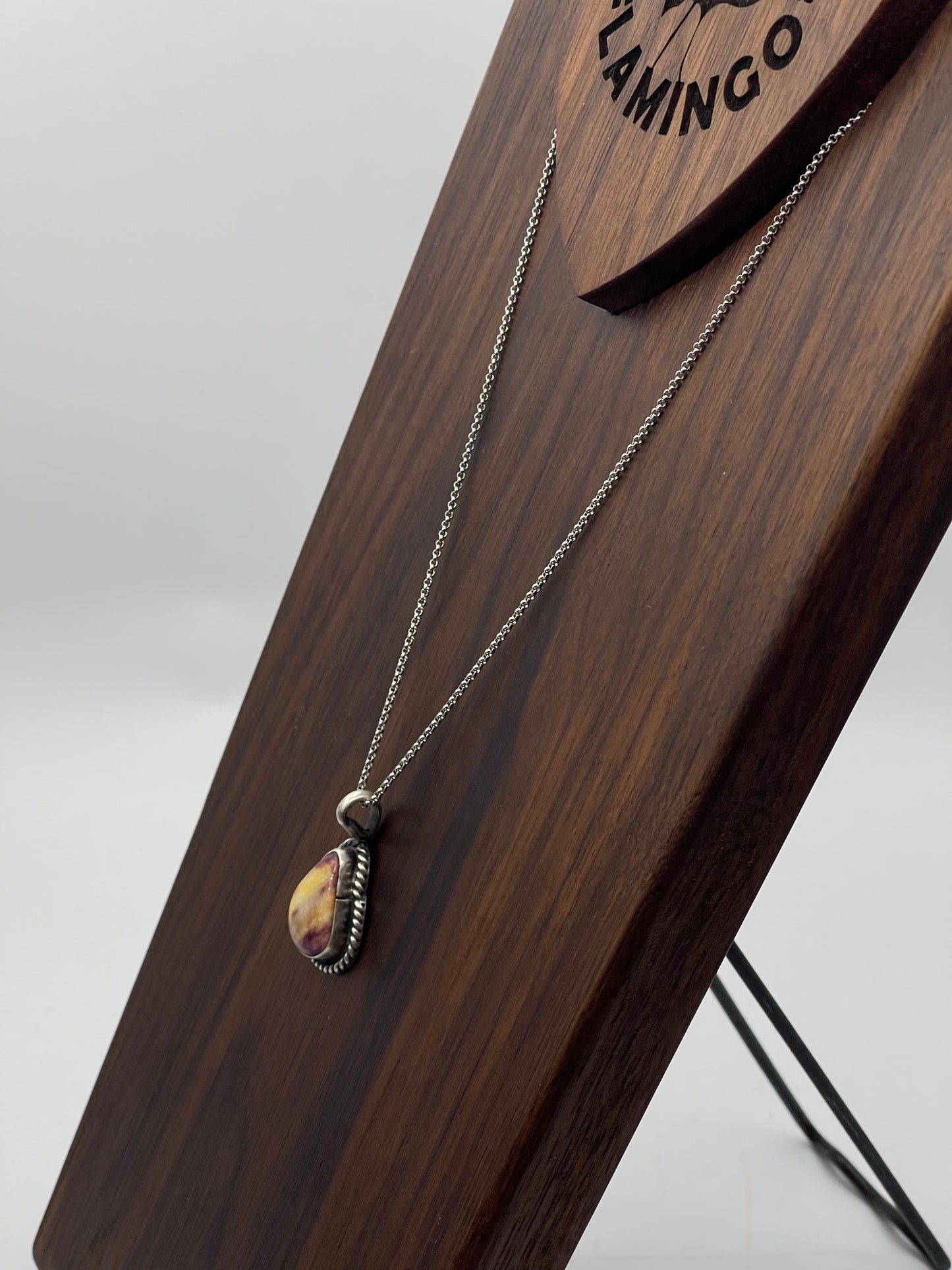 18" Purple Spiny Oyster Shell Teardrop Necklace by Johnny Dixon, Navajo