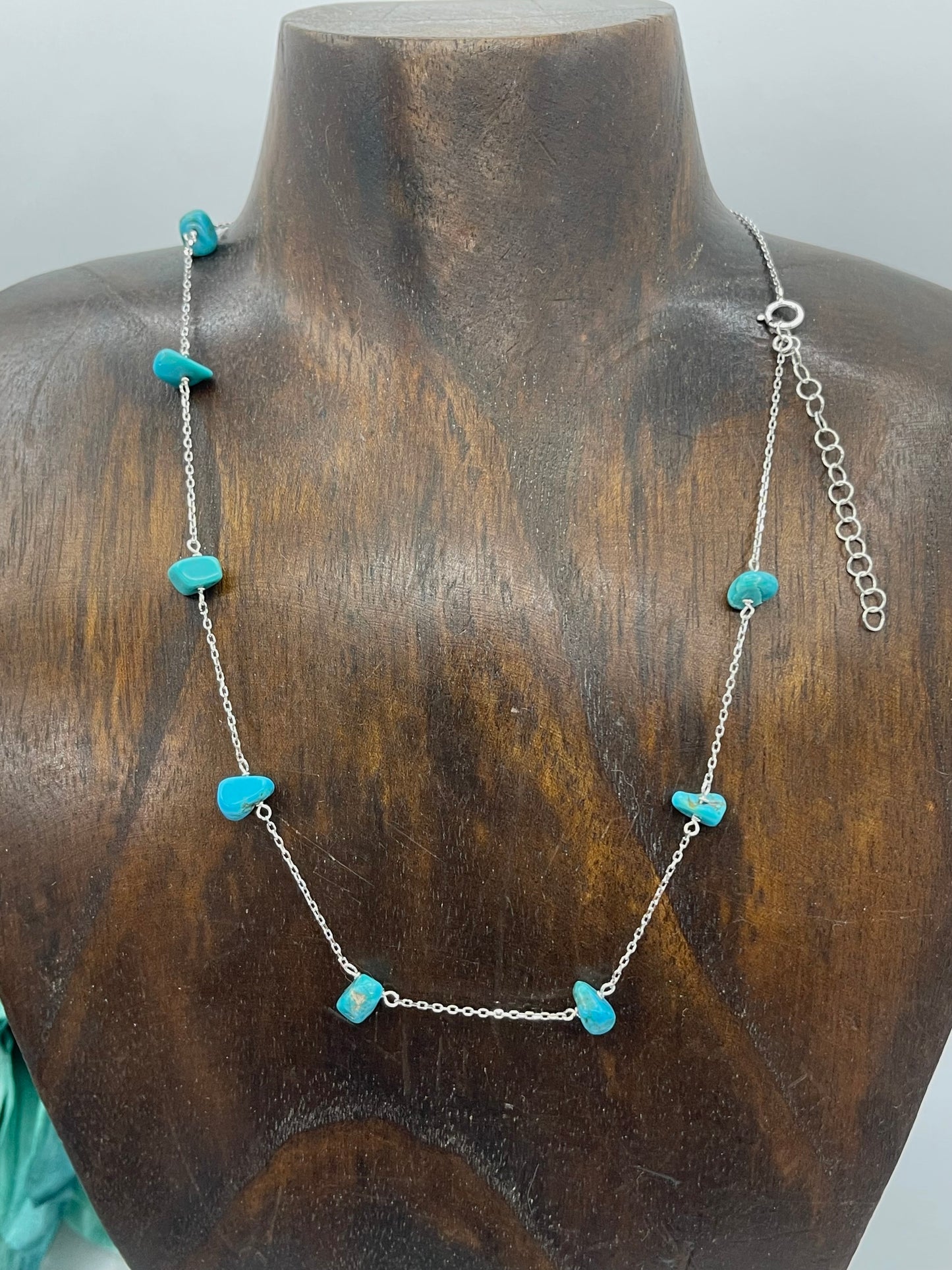 16" Silver Chain with Turquoise Chunks Necklace