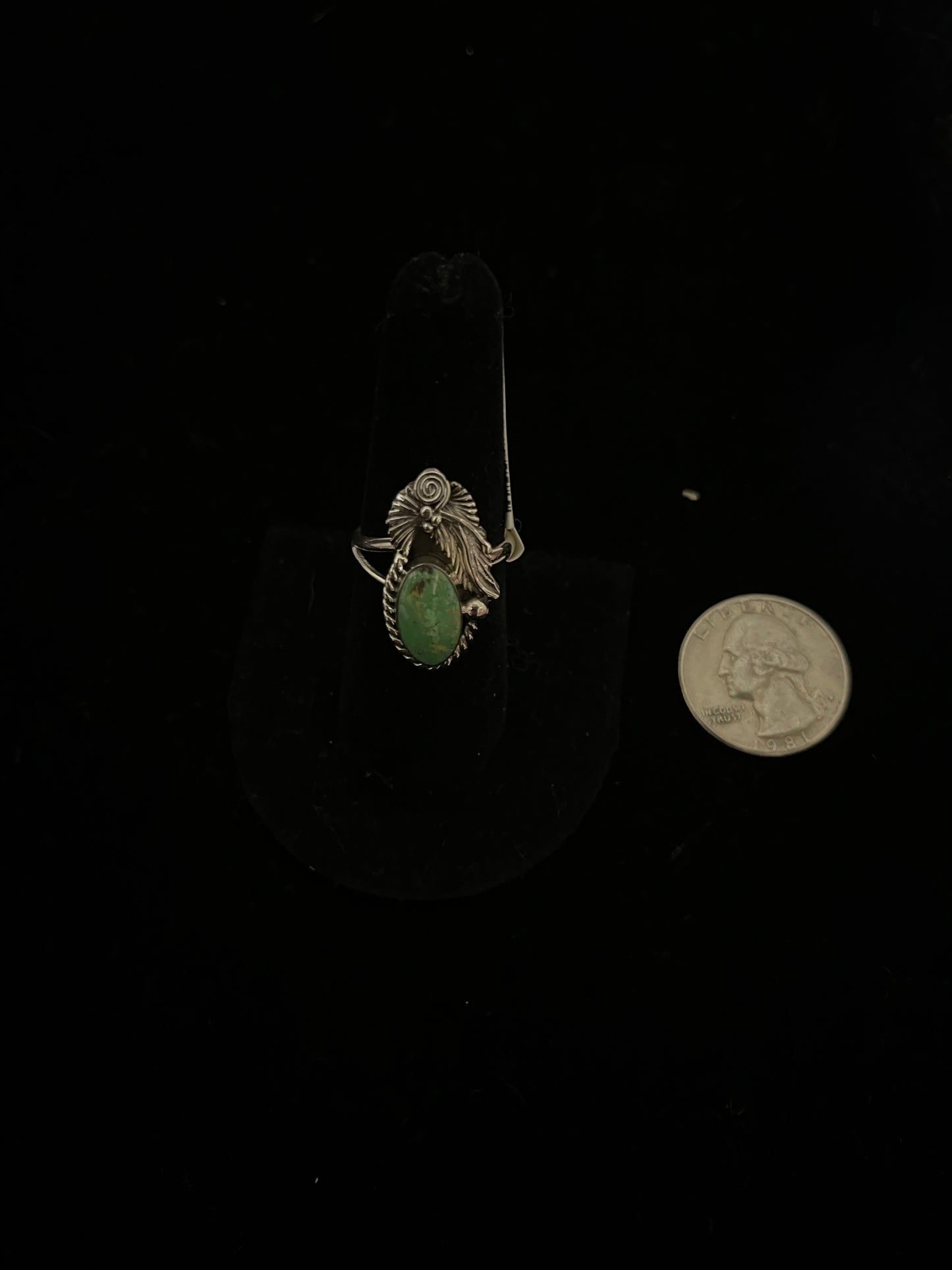 8.0 Green Turquoise Ring by Gwendolyn Barnside, Navajo