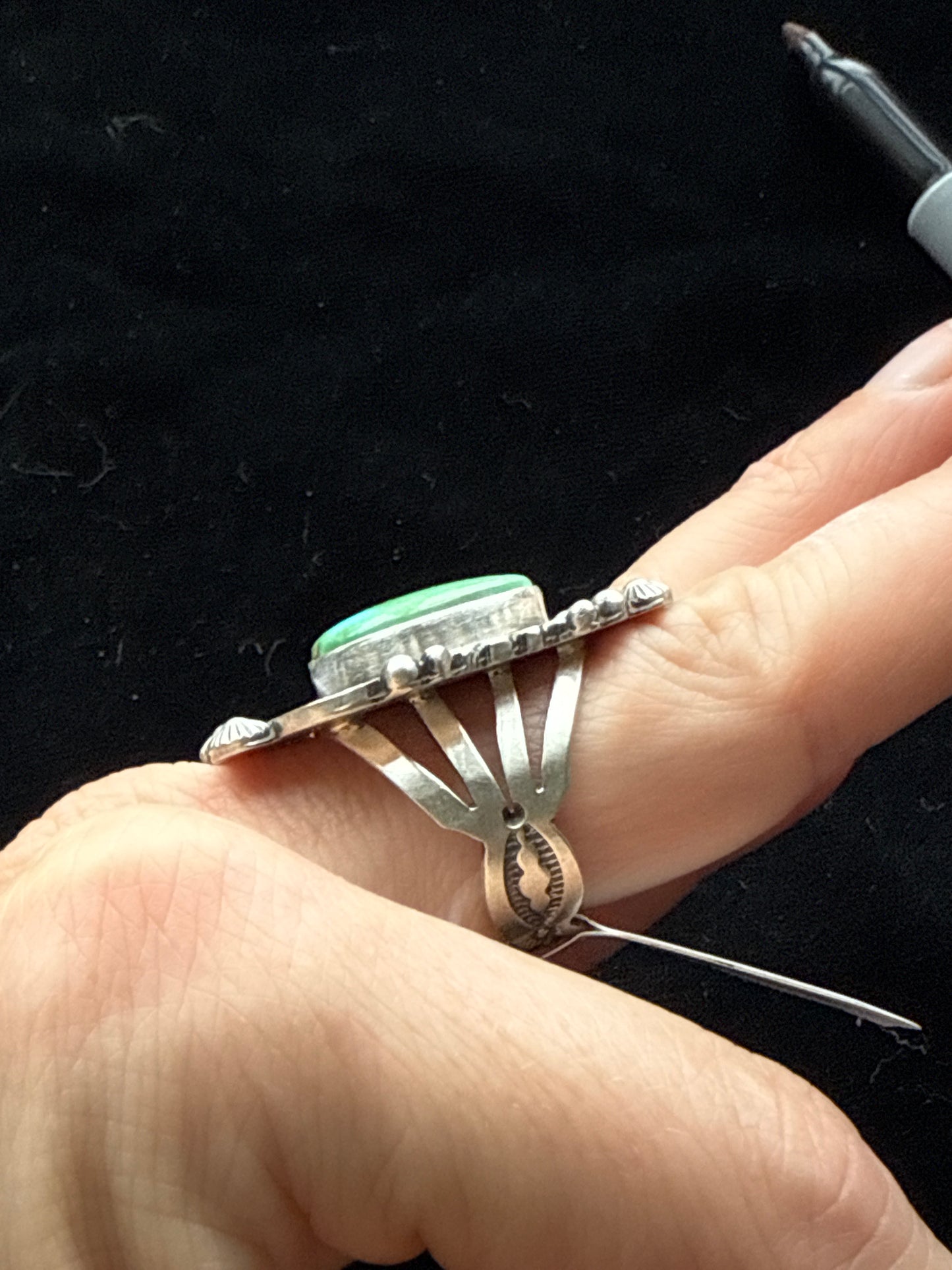 10.0 Sonoran Gold Turquoise Teardrop Ring by Tom Lewis, Navajo