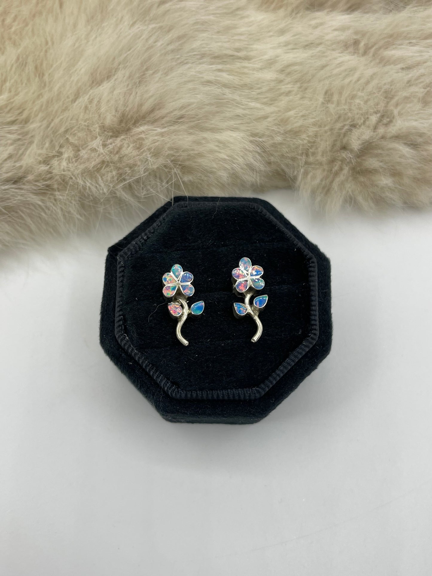 Blue Opal Flower Earrings by Donna Lasiloo, Zuni