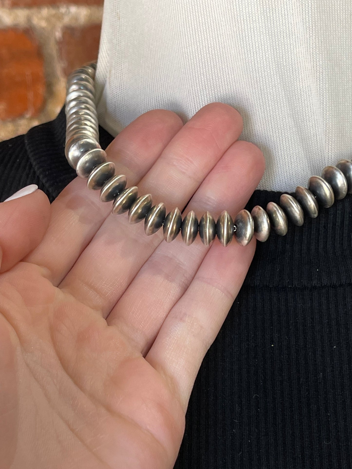 16" 10mm Handmade Navajo Rondelle Pearls Necklace by Bryannen Halwood, Navajo