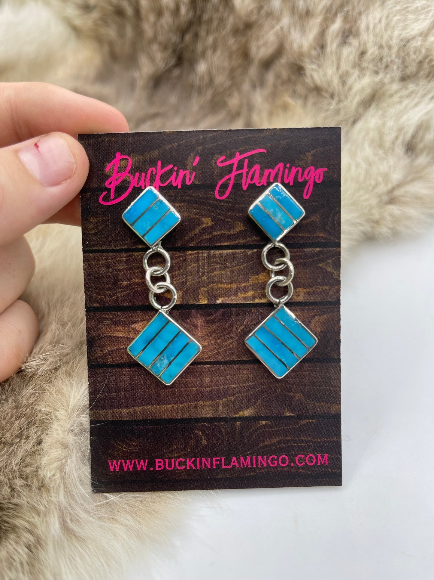 Inlay Turquoise Post Dangle Earrings by Viann Haloo, Zuni