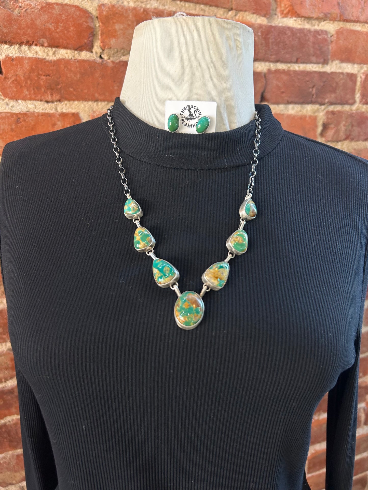Royston Turquoise 7 Stone Necklace and Earrings by Augustine Largo, Navajo