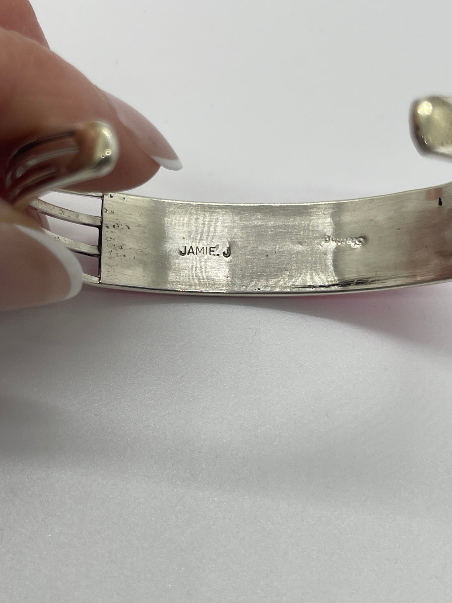 6 1/4" Pink Opal 3 Row Inlay Cuff by Jamie Johnson, Navajo