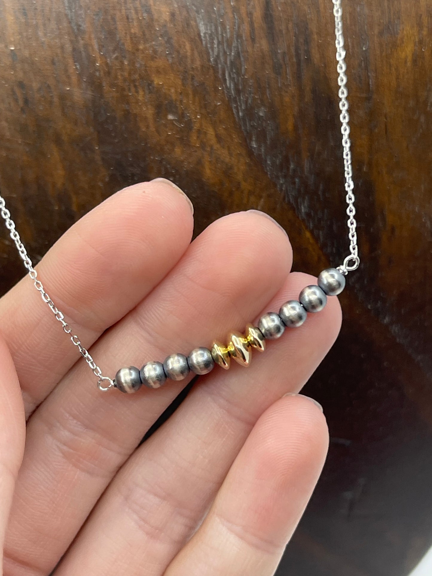 16" 4mm Navajo Pearls and 5mm 14k Gold Filled Beaded Necklace