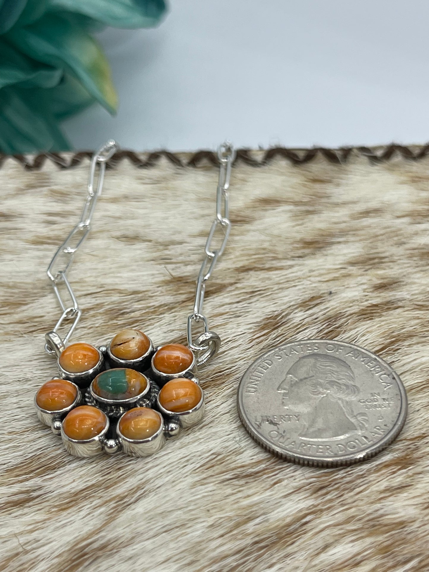 18" Orange Spiny and Orange Crush Cluster Necklace