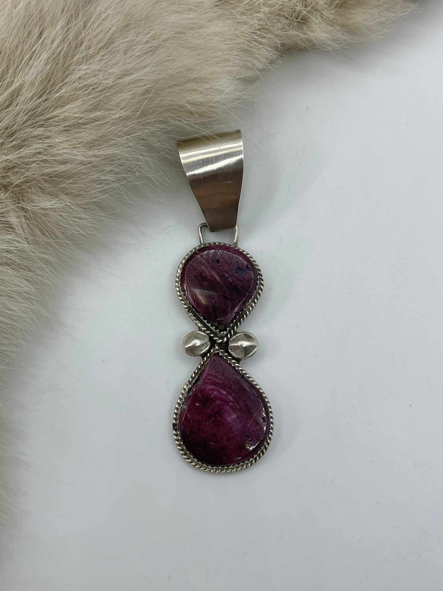12 MM BAIL 2 STONE PURPLE SPINY PENDANT BY SELINA WARNER, NAVAJO