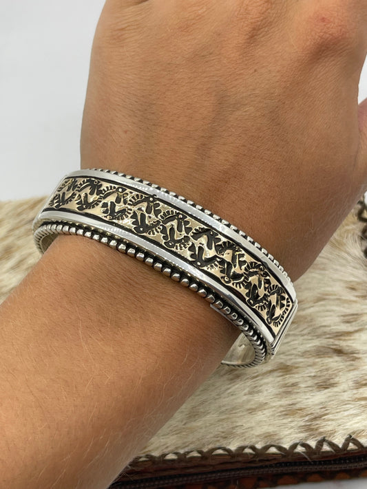 7 1/4" Heavy Sterling Silver and 14k Gold Cuff by Johnathan Nez, Navajo