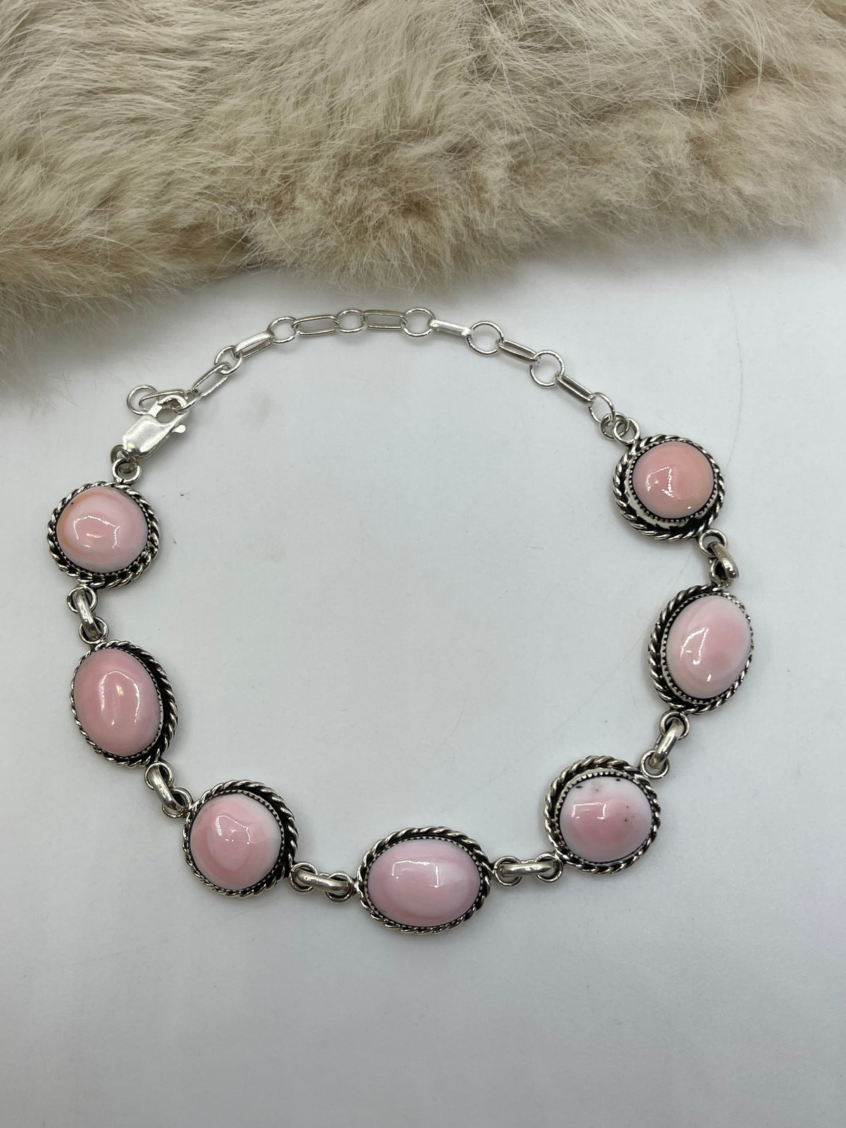 7.5"-10" Pink Conch Shell Link Bracelet by JC, Navajo