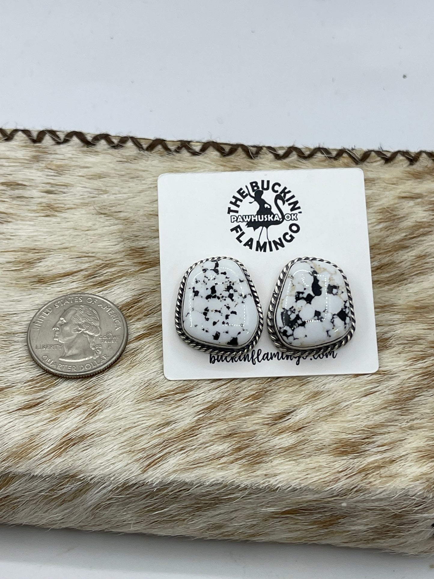 White Buffalo Post Earrings by Elouise Kee, Navajo