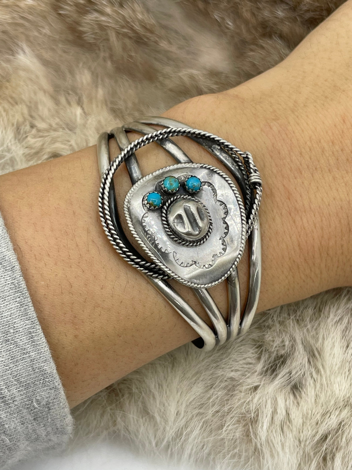 6.5”-7.5” Cowboy Hat & Rope Cuff by Davey Morgan, Navajo