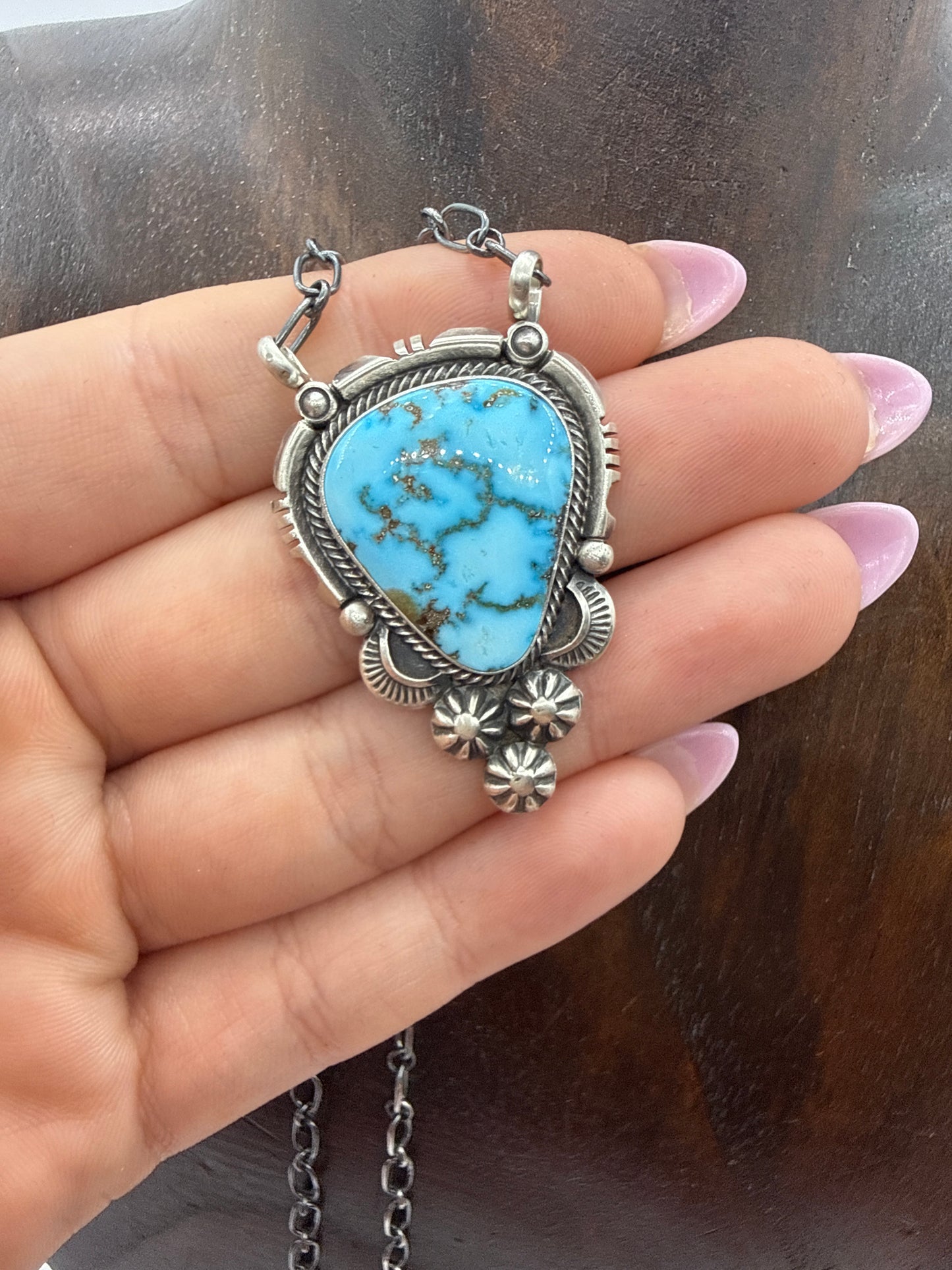High Grade Kingman Turquoise Necklace by Daniel Benally, Navajo